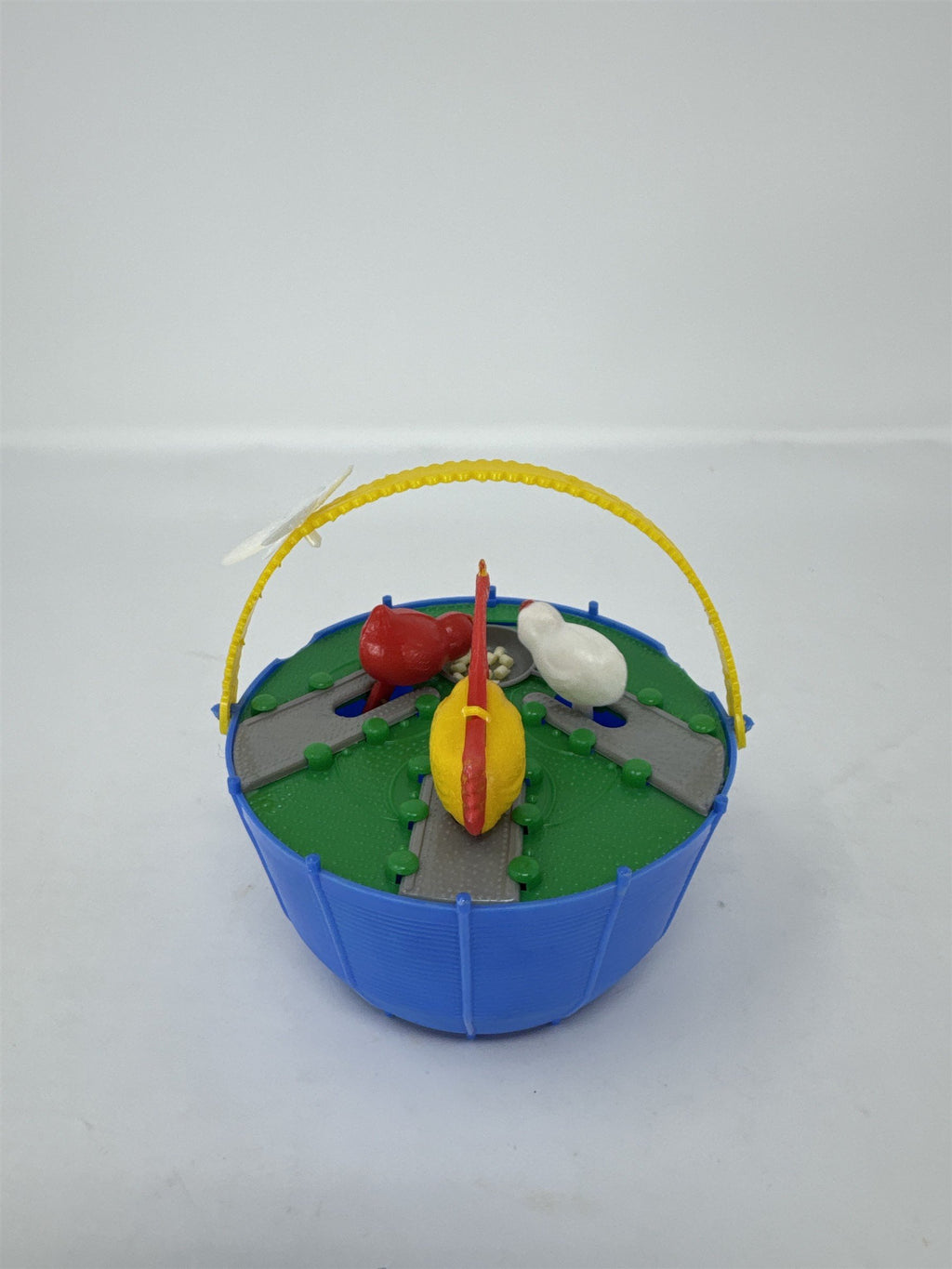 Vintage Hong Kong Plastic Pecking Chickens Coin Bank Toy 1960s Retro Blue