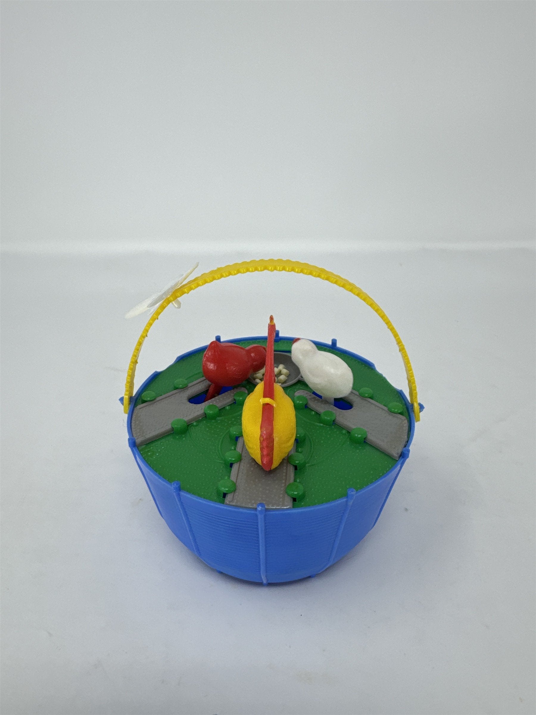 Vintage Hong Kong Plastic Pecking Chickens Coin Bank Toy 1960s Retro Blue