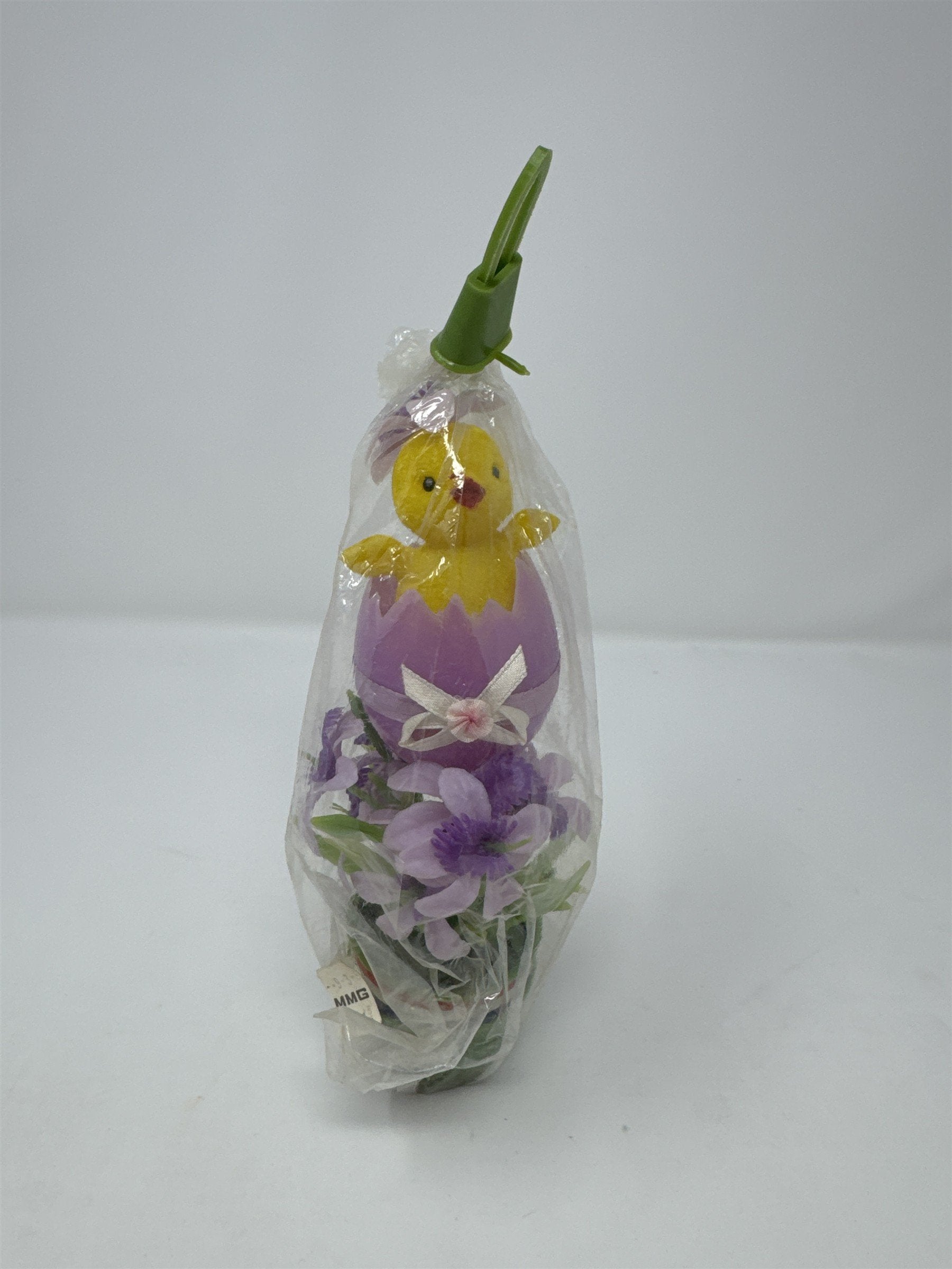Vintage Easter Yellow Chick in Purple Egg Decor Hong Kong Plastic Floral