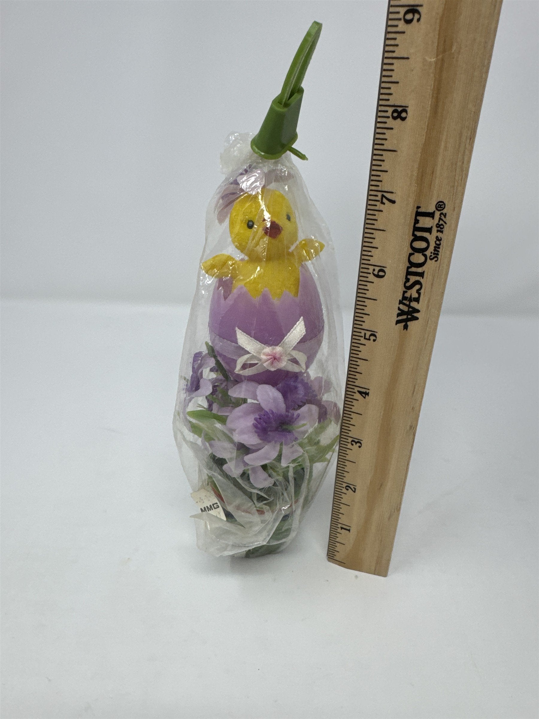 Vintage Easter Yellow Chick in Purple Egg Decor Hong Kong Plastic Floral