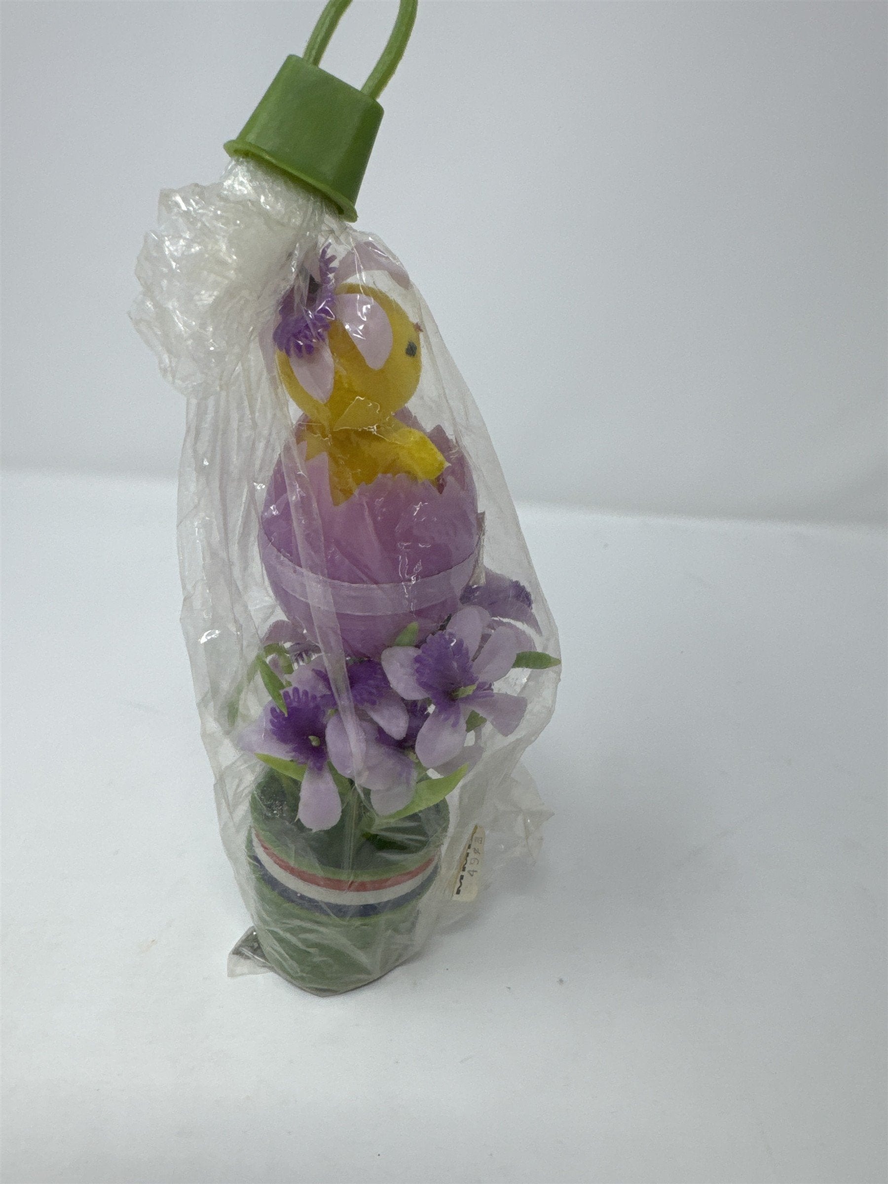 Vintage Easter Yellow Chick in Purple Egg Decor Hong Kong Plastic Floral