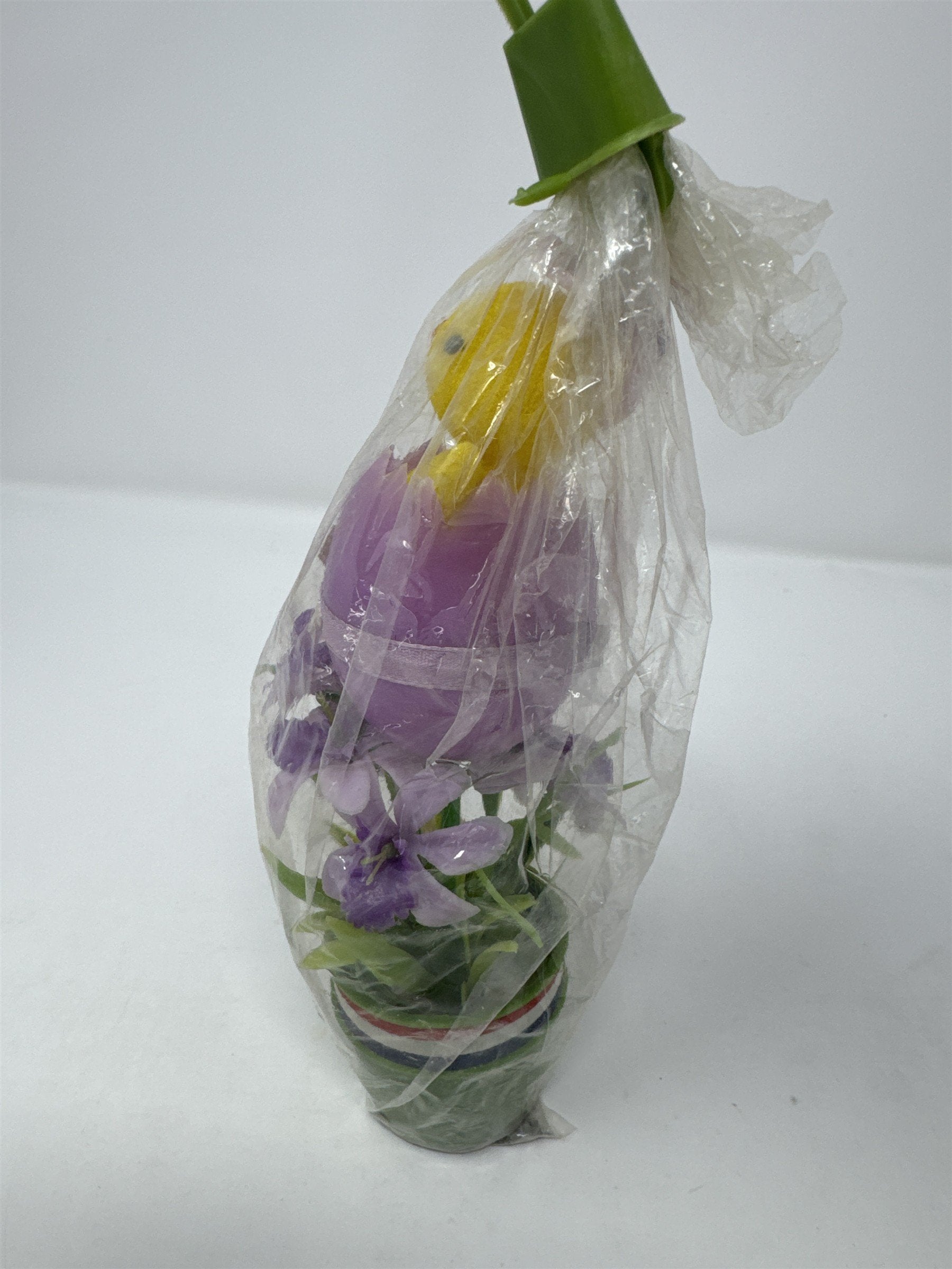 Vintage Easter Yellow Chick in Purple Egg Decor Hong Kong Plastic Floral