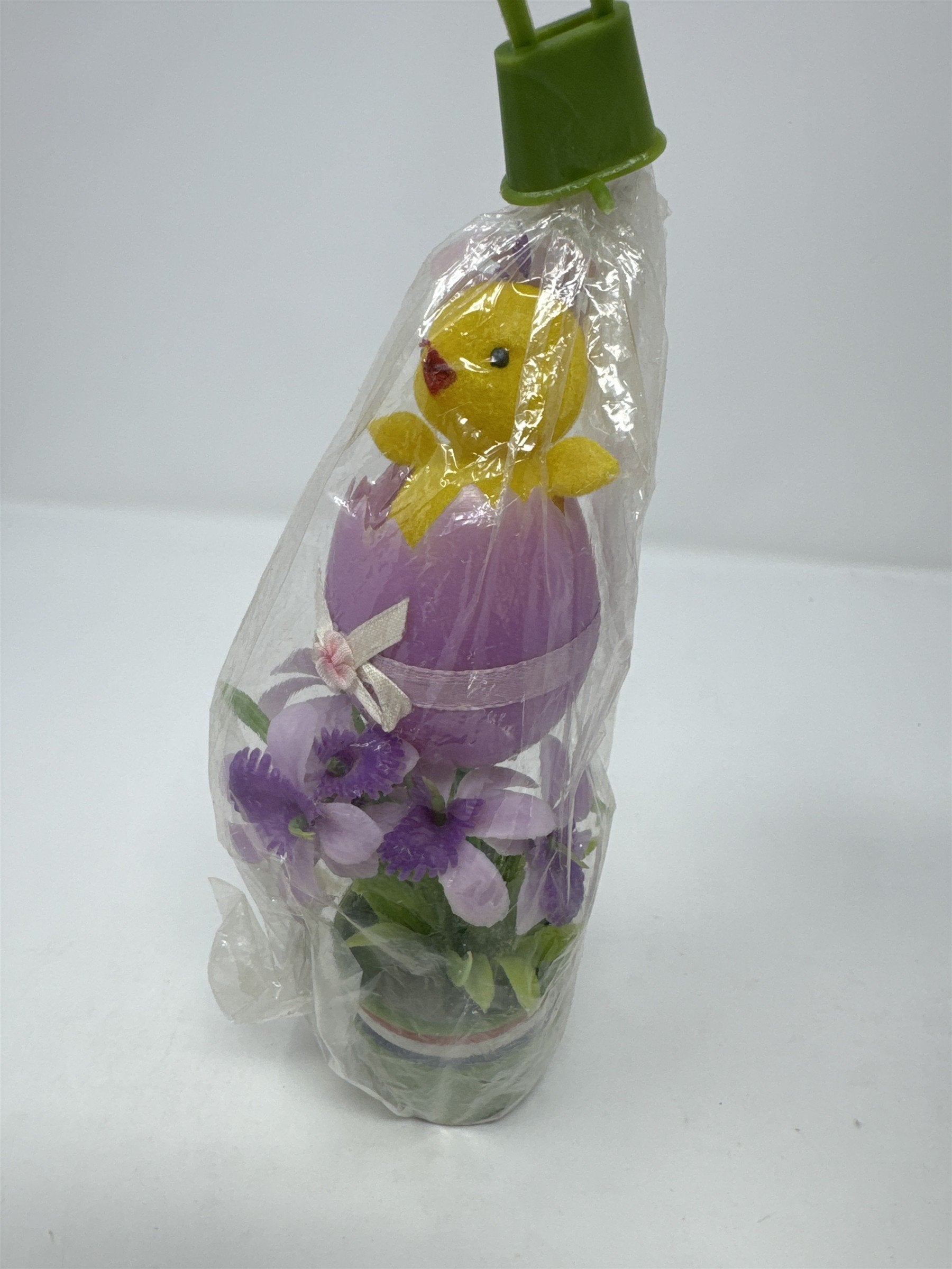 Vintage Easter Yellow Chick in Purple Egg Decor Hong Kong Plastic Floral