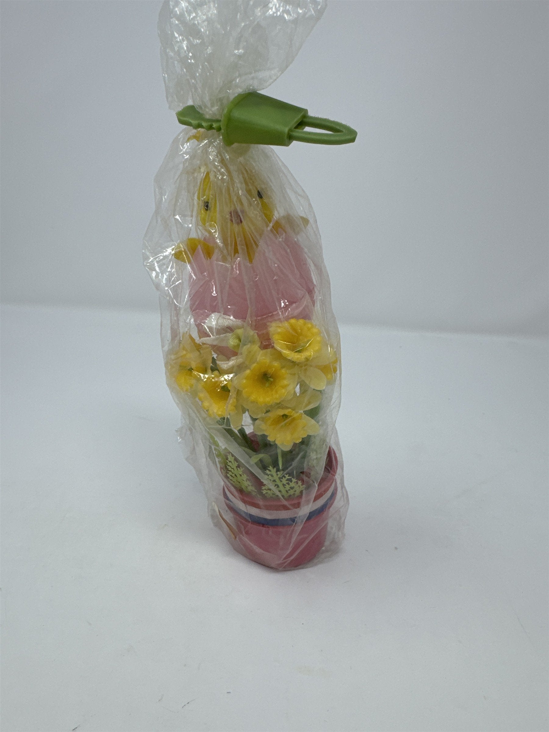 Vintage Easter Yellow Chick in Pink Egg Decor Hong Kong Plastic Floral