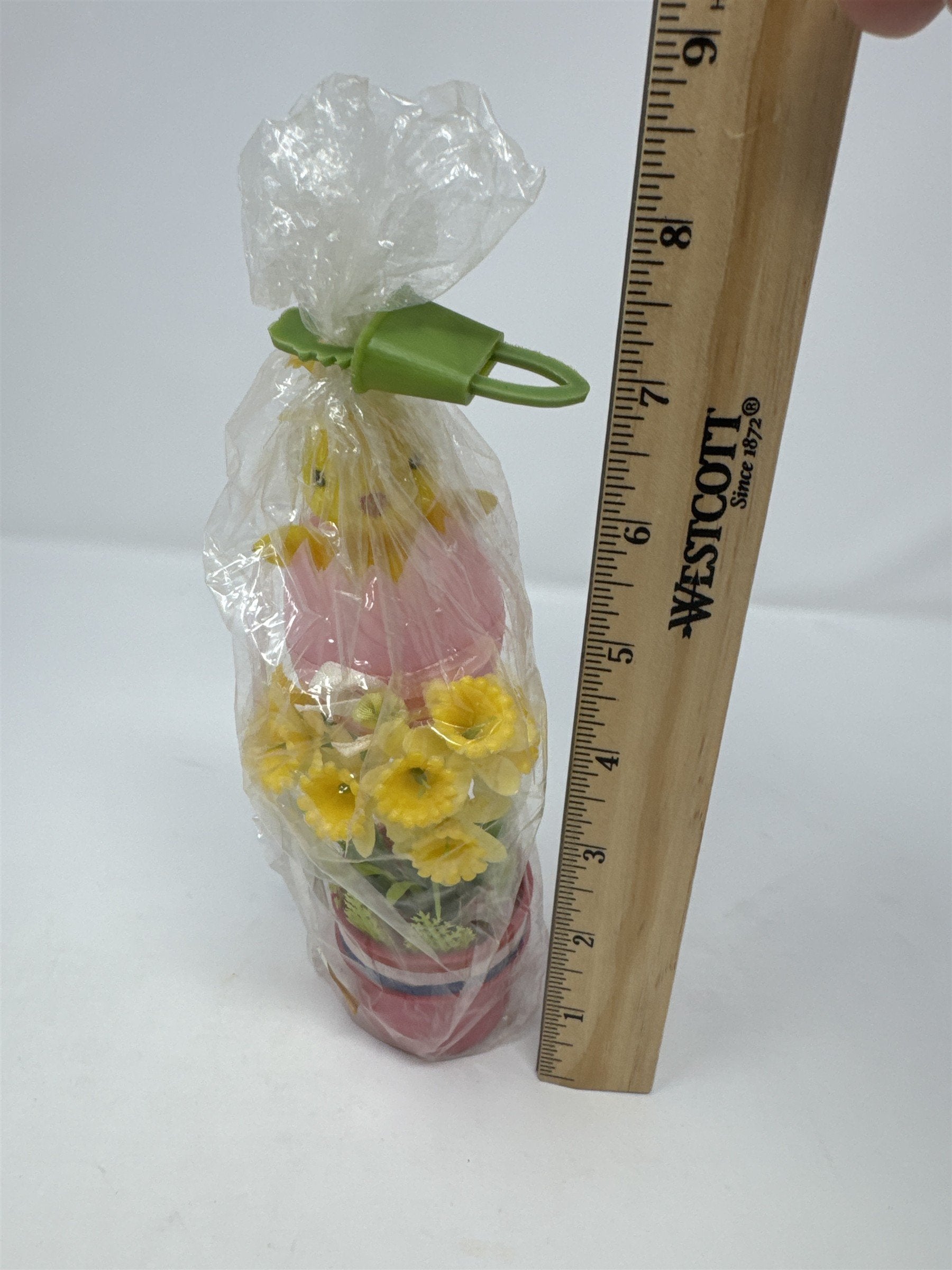 Vintage Easter Yellow Chick in Pink Egg Decor Hong Kong Plastic Floral