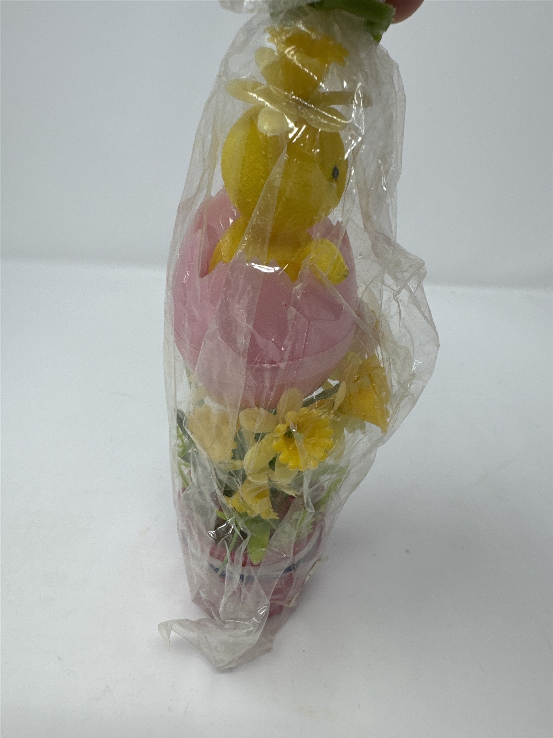Vintage Easter Yellow Chick in Pink Egg Decor Hong Kong Plastic Floral