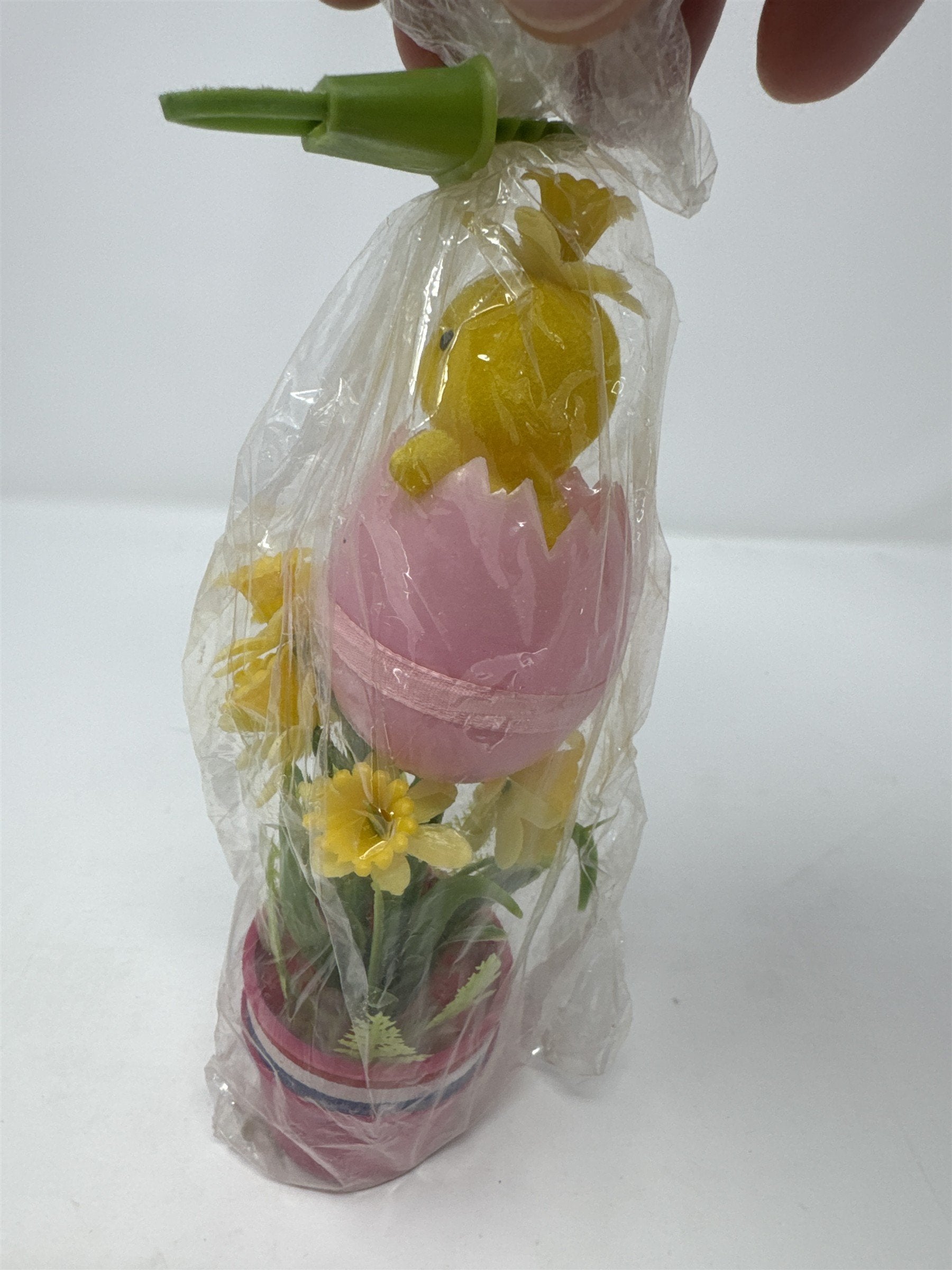 Vintage Easter Yellow Chick in Pink Egg Decor Hong Kong Plastic Floral