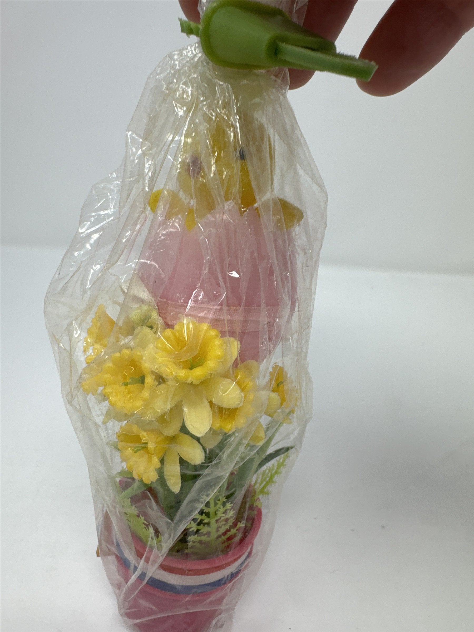 Vintage Easter Yellow Chick in Pink Egg Decor Hong Kong Plastic Floral