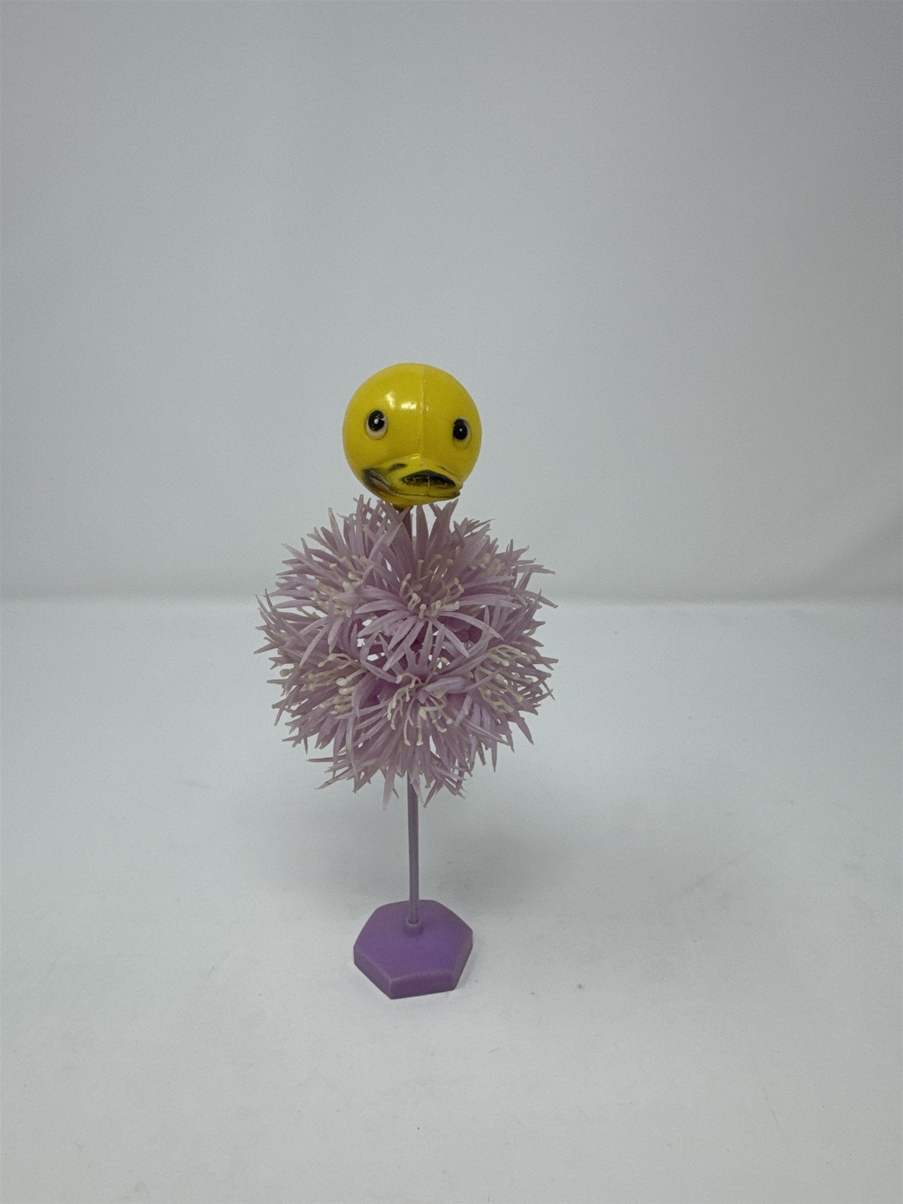 Vintage Hong Kong Plastic Duck on Purple Flowers Toy Easter Decor Kitsch