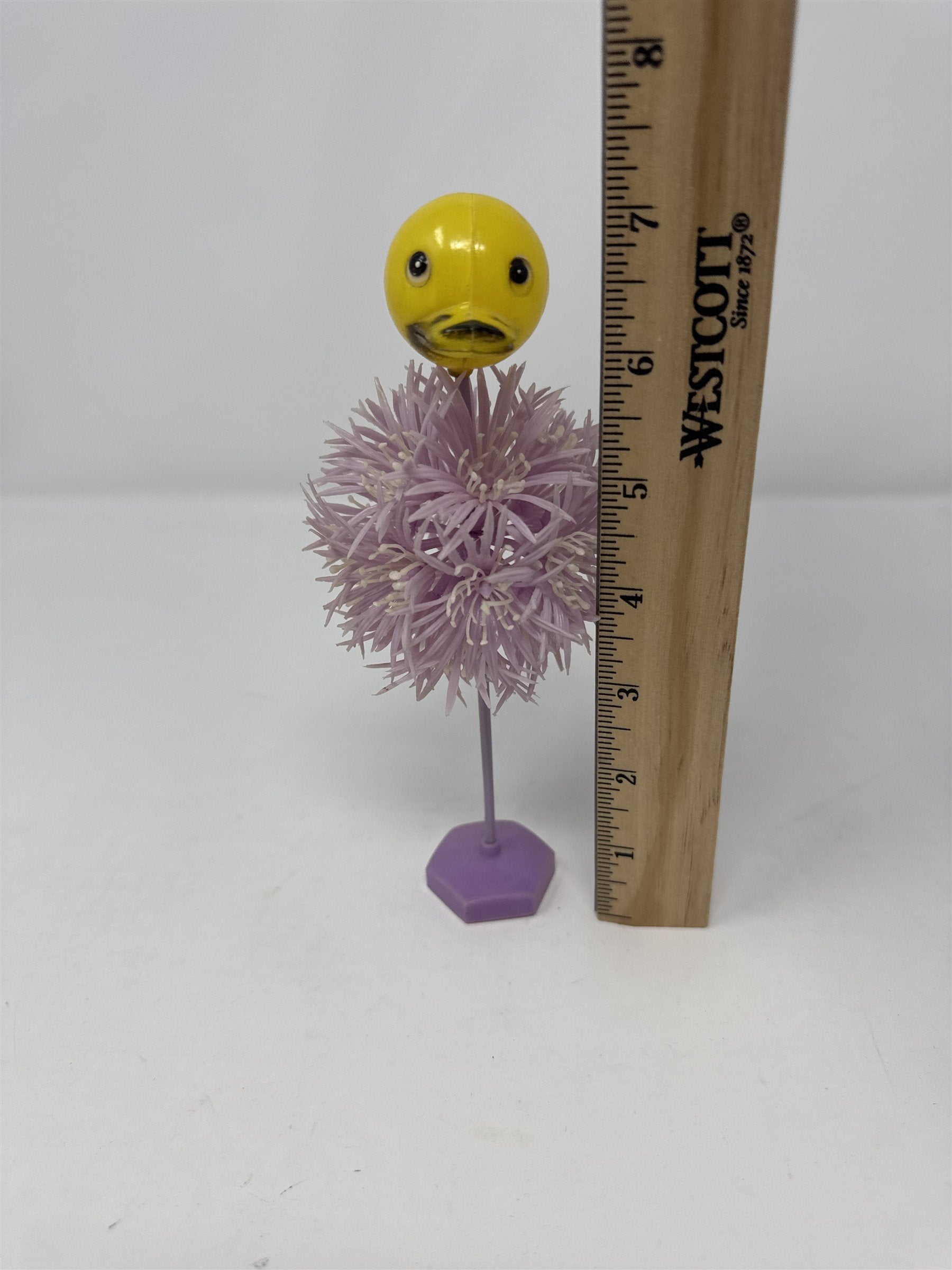 Vintage Hong Kong Plastic Duck on Purple Flowers Toy Easter Decor Kitsch