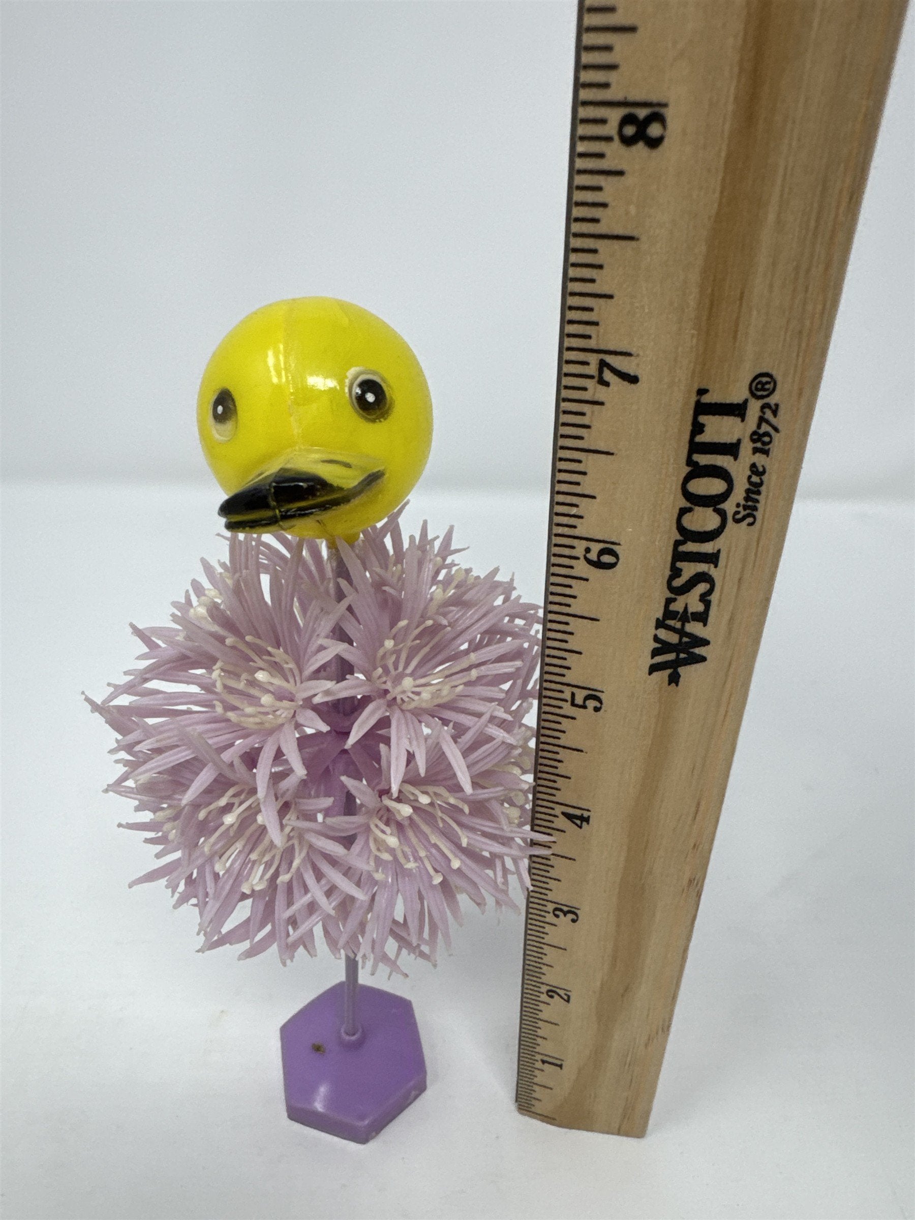Vintage Hong Kong Plastic Duck on Purple Flowers Toy Kitsch Easter Decor
