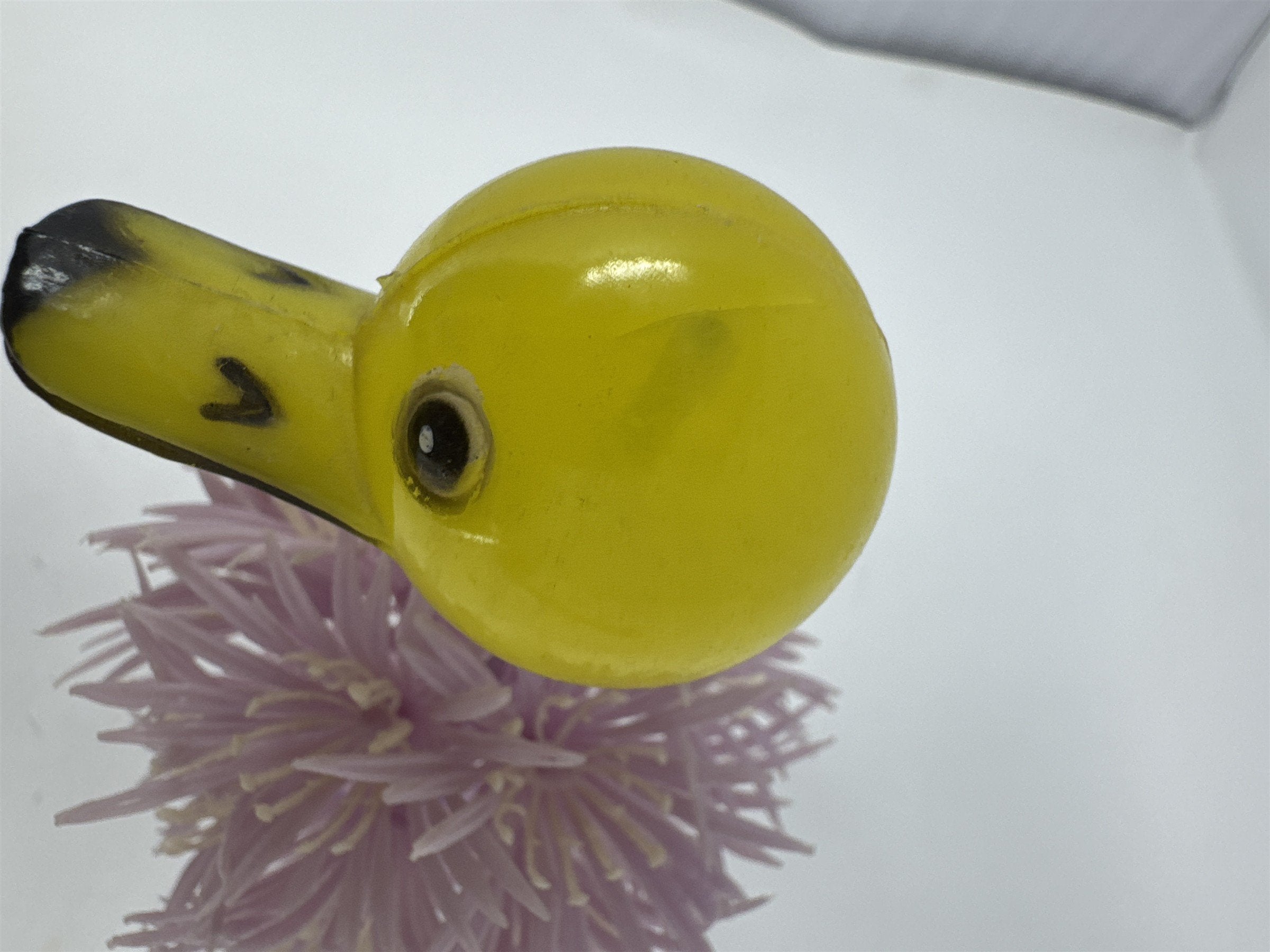 Vintage Hong Kong Plastic Duck on Purple Flowers Toy Kitsch Easter Decor
