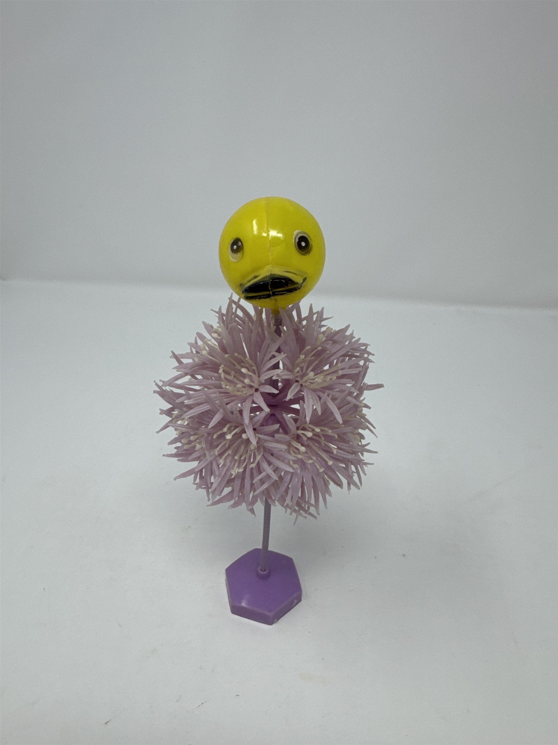 Vintage Hong Kong Plastic Duck on Purple Flowers Toy Kitsch Easter Decor