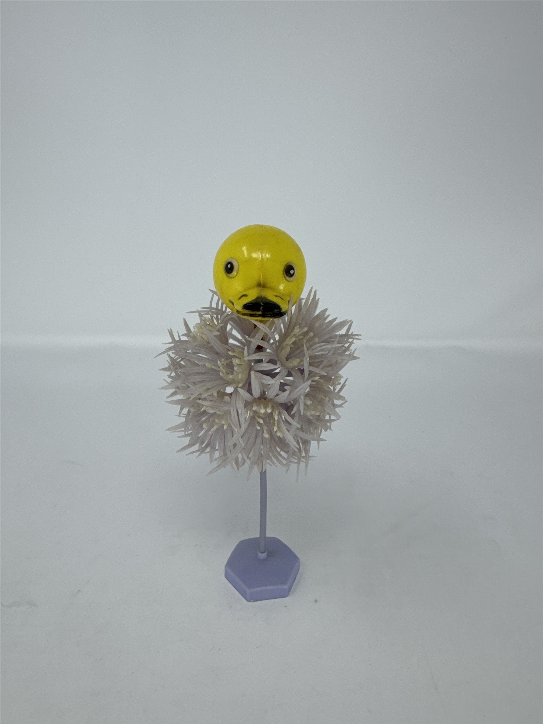 Vintage Hong Kong Plastic Duck on Purple Flowers Kitsch Toy Easter Decor