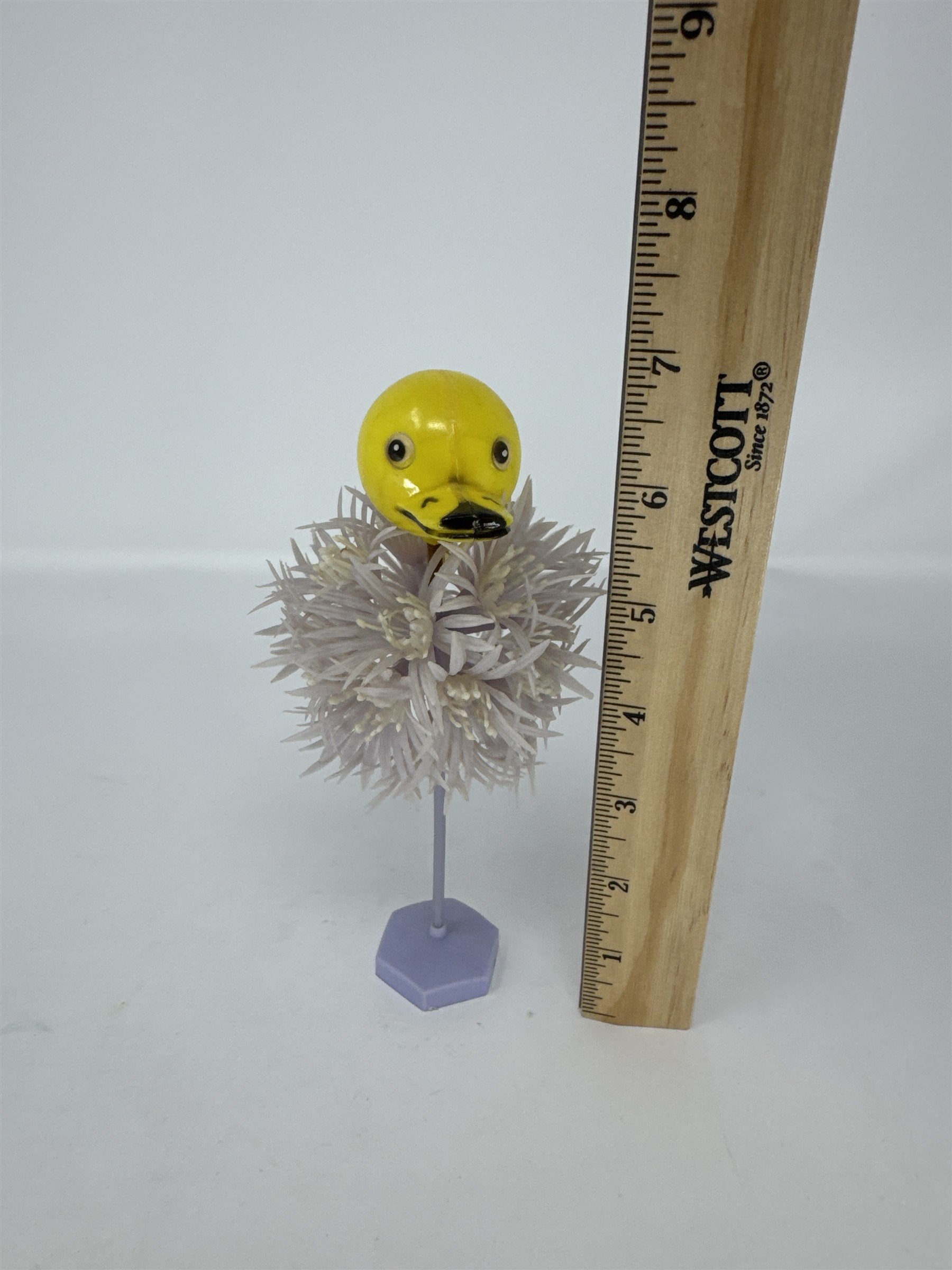 Vintage Hong Kong Plastic Duck on Purple Flowers Kitsch Toy Easter Decor