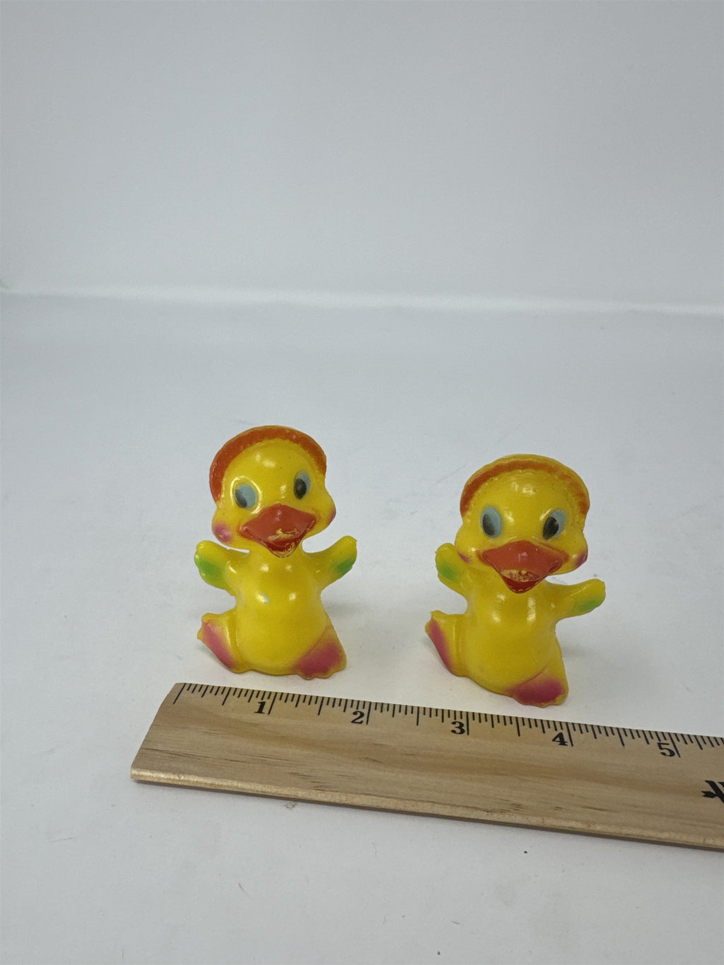 Set 2 Vintage Hong Kong Blow Mold Ducks Big Eye Yellow Kitsch Easter Toy
