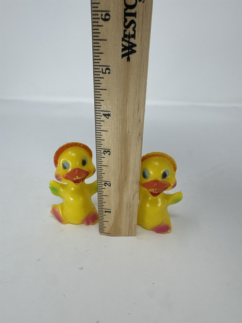 Set 2 Vintage Hong Kong Blow Mold Ducks Big Eye Yellow Kitsch Easter Toy