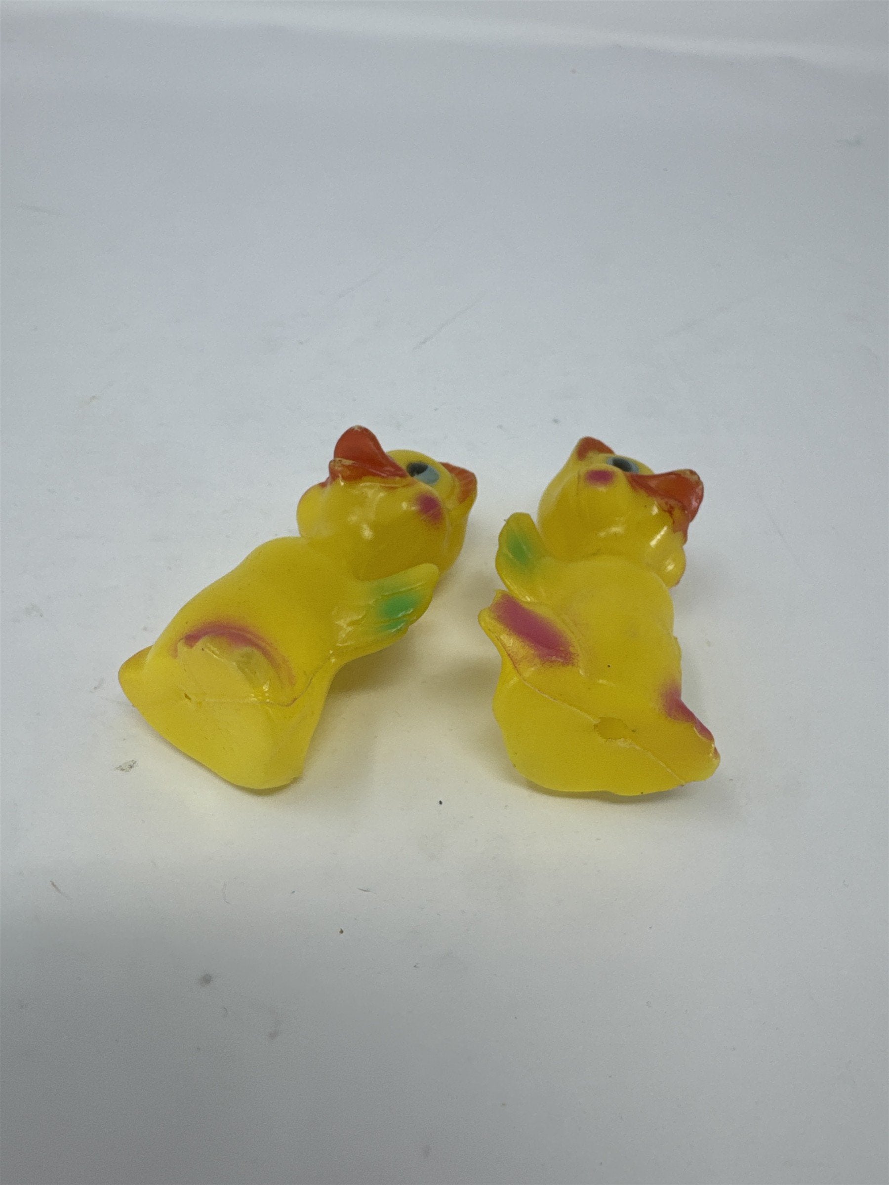 Set 2 Vintage Hong Kong Blow Mold Ducks Big Eye Yellow Kitsch Easter Toy
