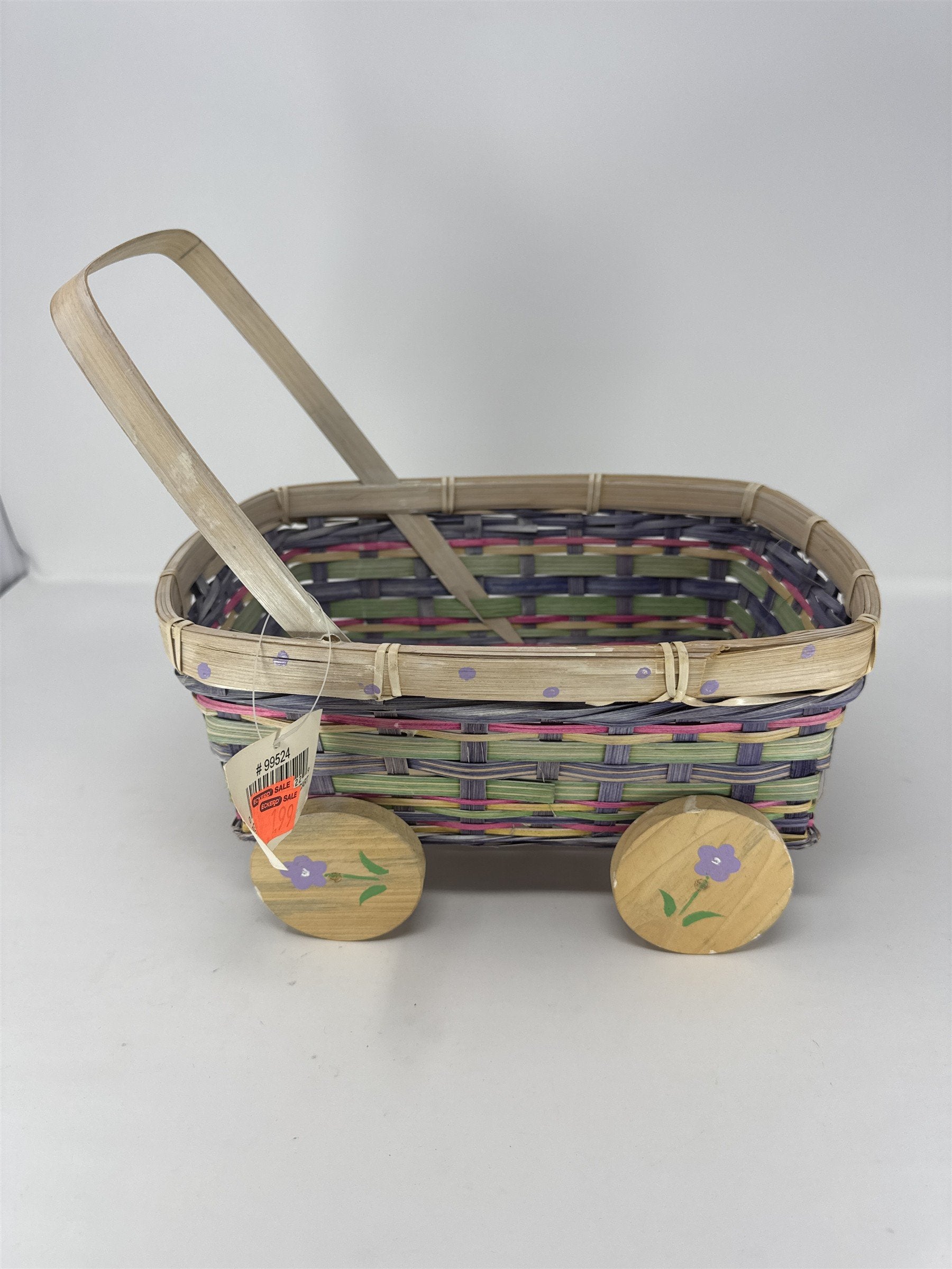 Vintage Eckerd Easter Basket Cart Wheeled Wicker Toy #99524 Purple Green