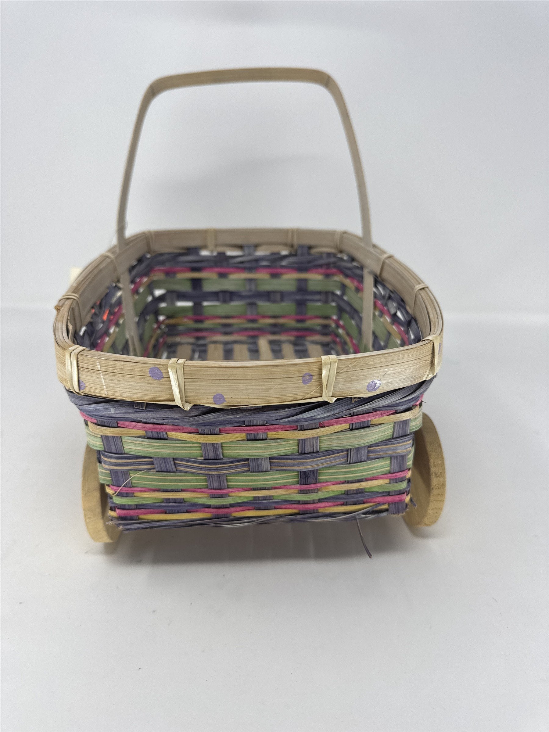 Vintage Eckerd Easter Basket Cart Wheeled Wicker Toy #99524 Purple Green