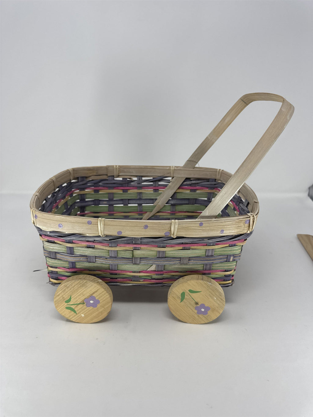 Vintage Eckerd Easter Basket Cart Wheeled Wicker Toy #99524 Purple Green
