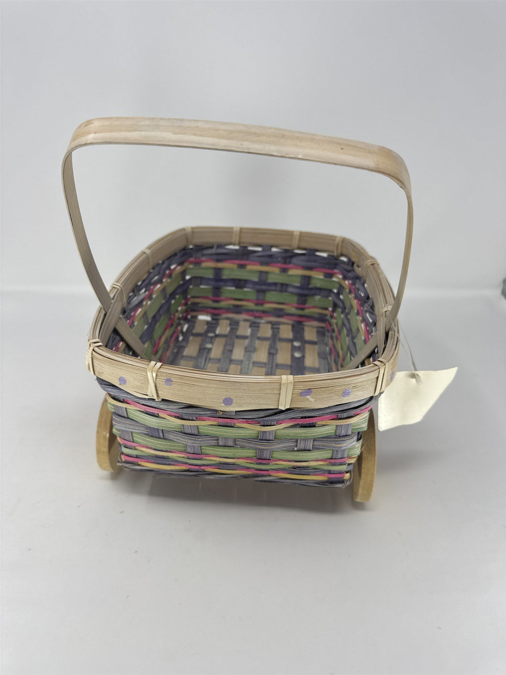 Vintage Eckerd Easter Basket Cart Wheeled Wicker Toy #99524 Purple Green