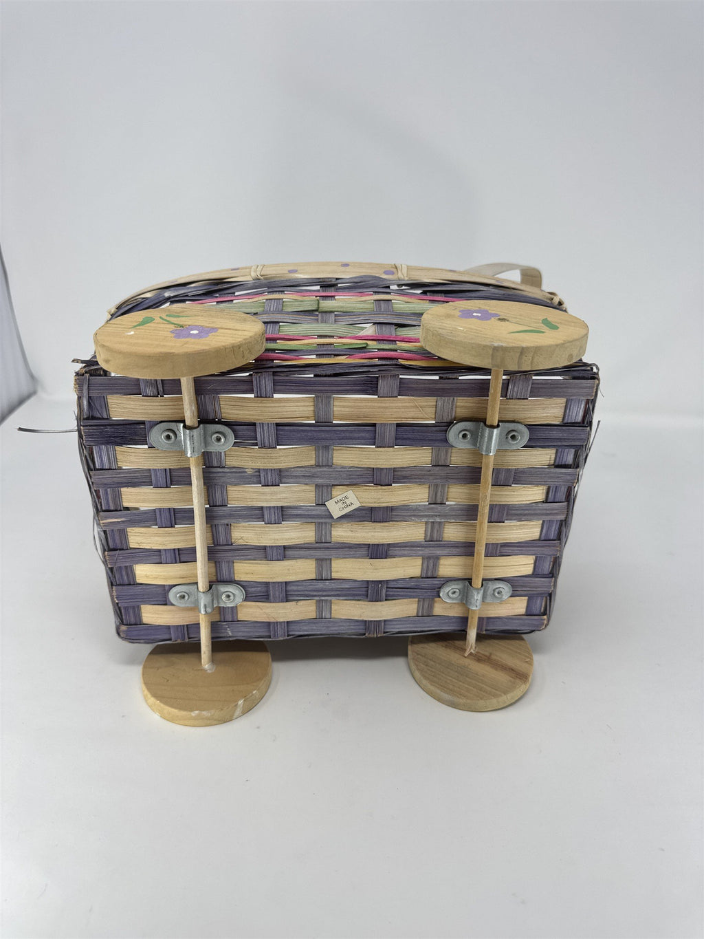 Vintage Eckerd Easter Basket Cart Wheeled Wicker Toy #99524 Purple Green
