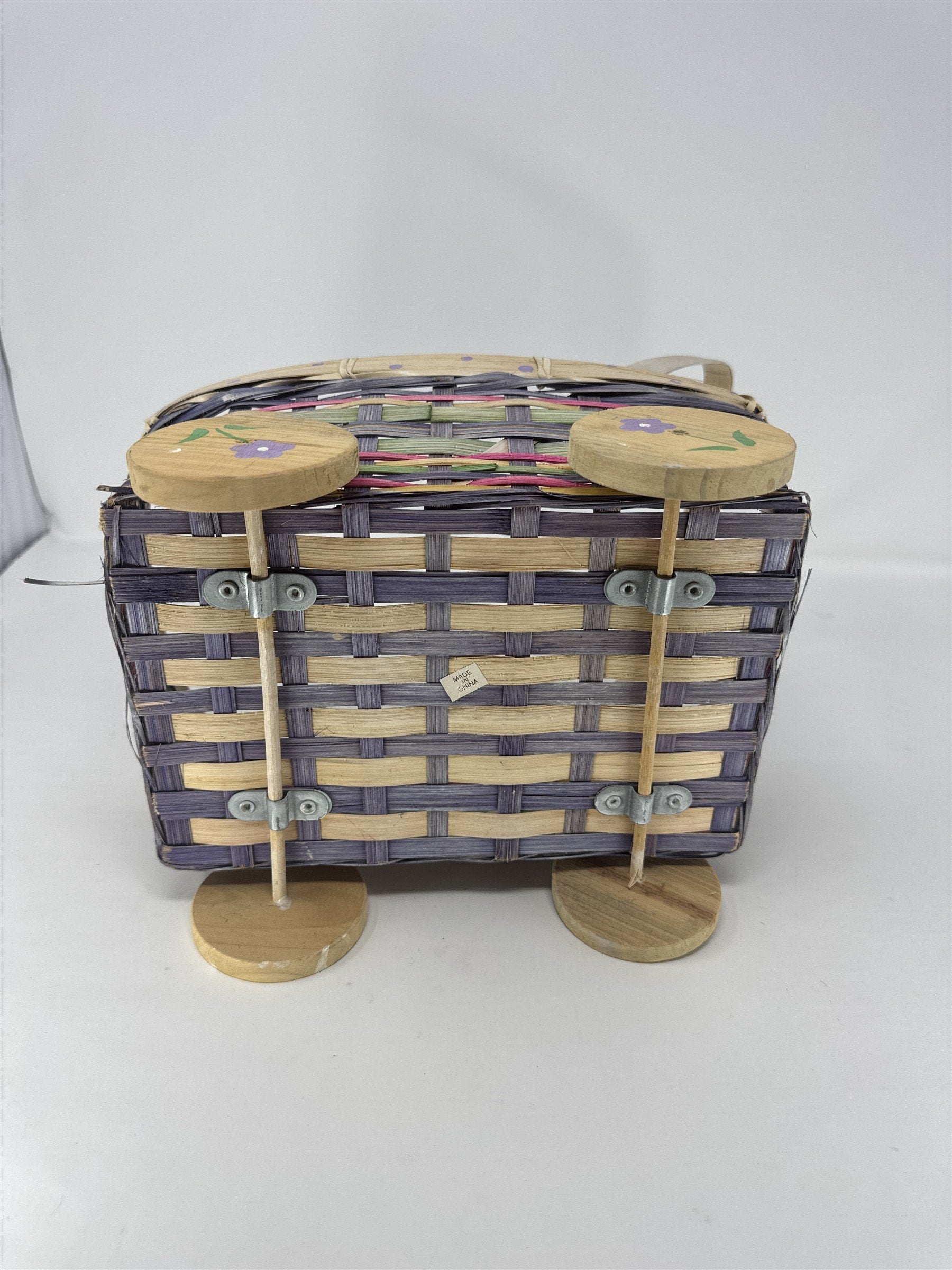 Vintage Eckerd Easter Basket Cart Wheeled Wicker Toy #99524 Purple Green