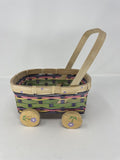 Vintage Eckerd Easter Basket Cart Wheeled Wicker Toy Purple Green Pink