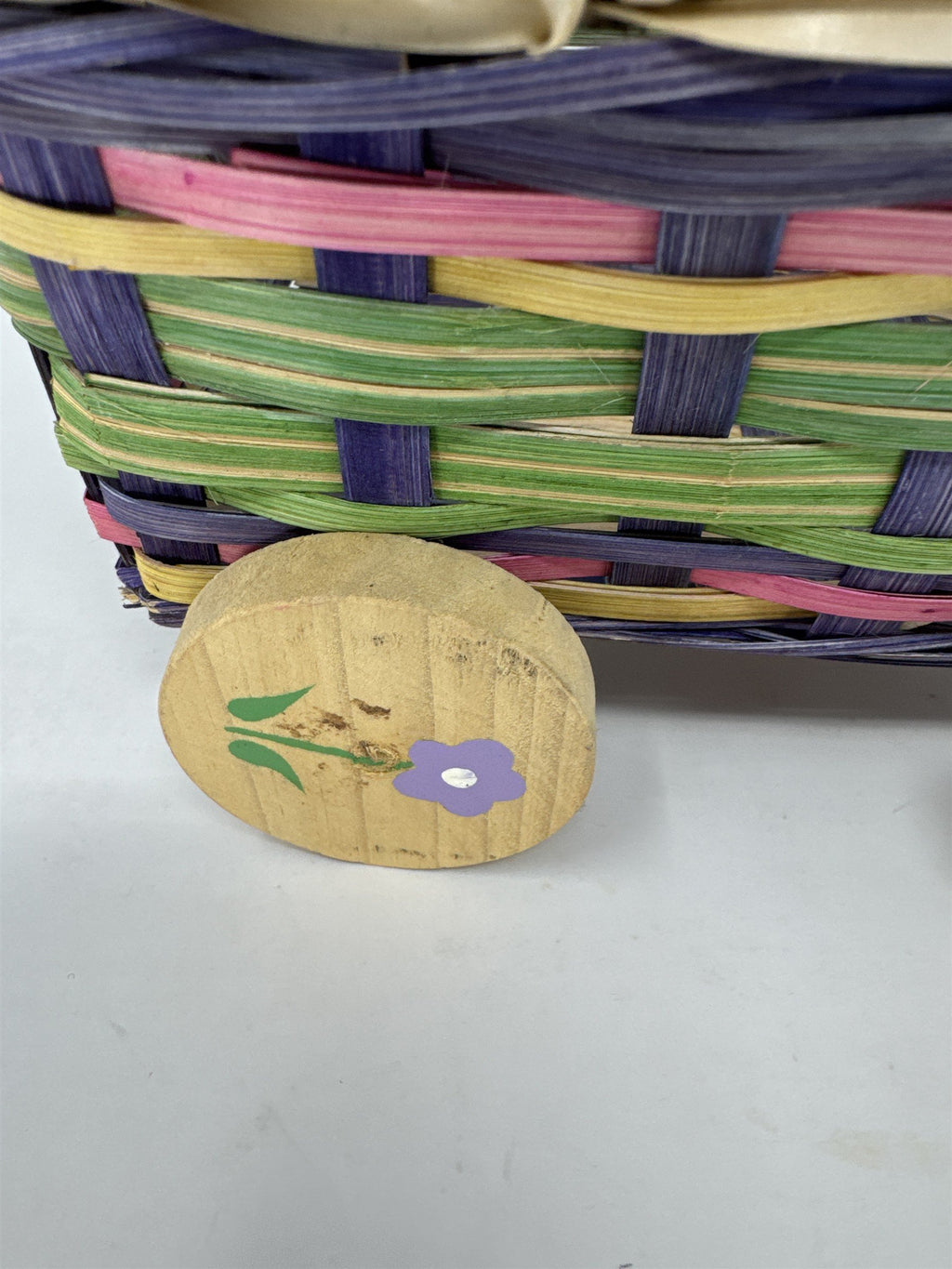 Vintage Eckerd Easter Basket Cart Wheeled Wicker Toy Purple Green Pink