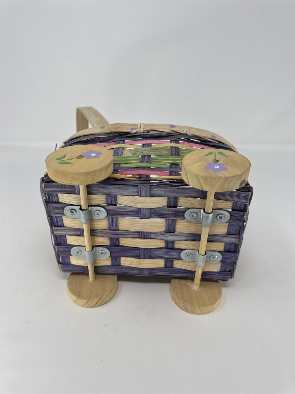 Vintage Eckerd Easter Basket Cart Wheeled Wicker Toy Purple Green Pink