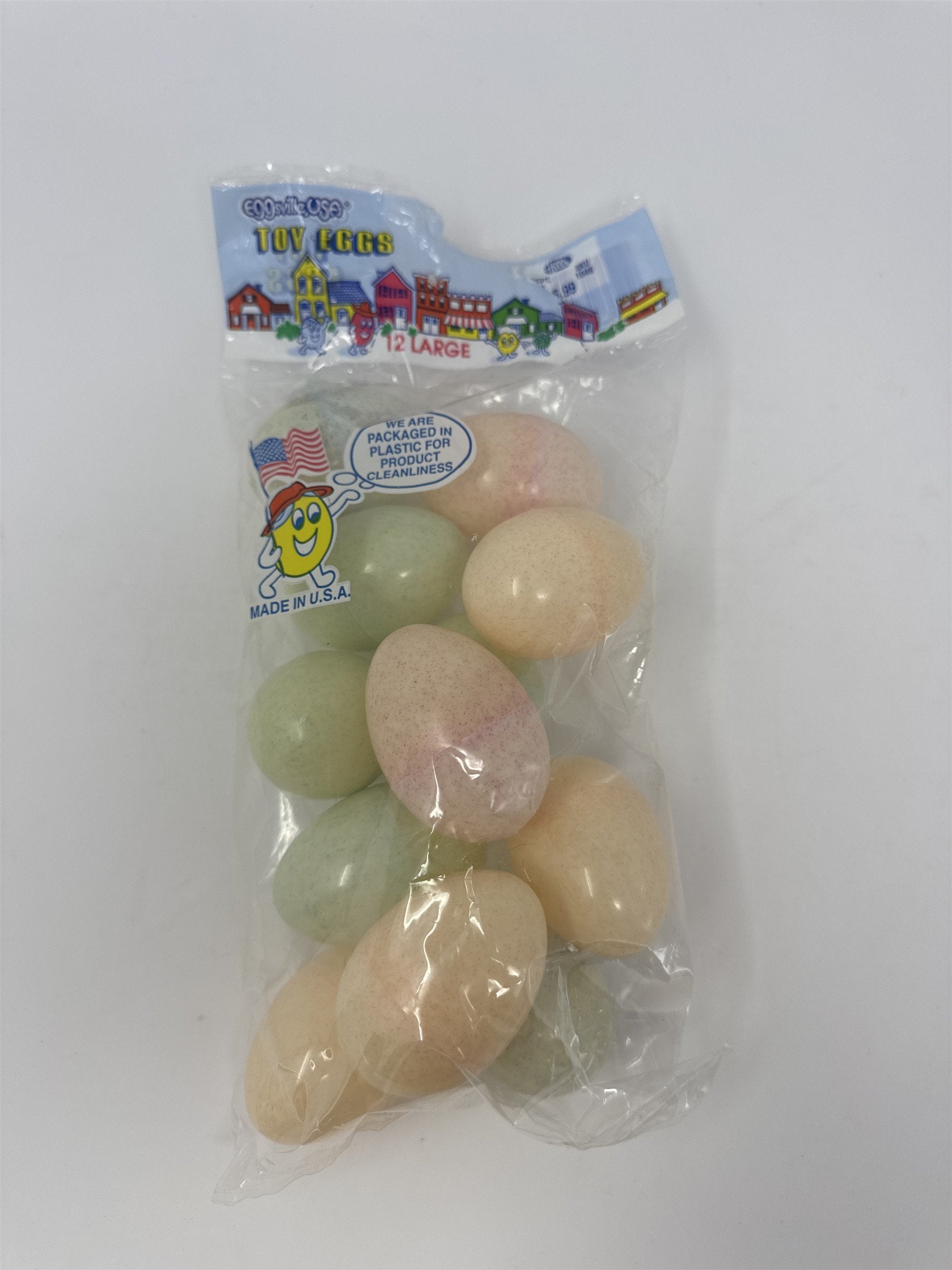 Vintage Eggsville USA Plastic Speckled Easter Eggs Set 12 Pastel Mottle Decor