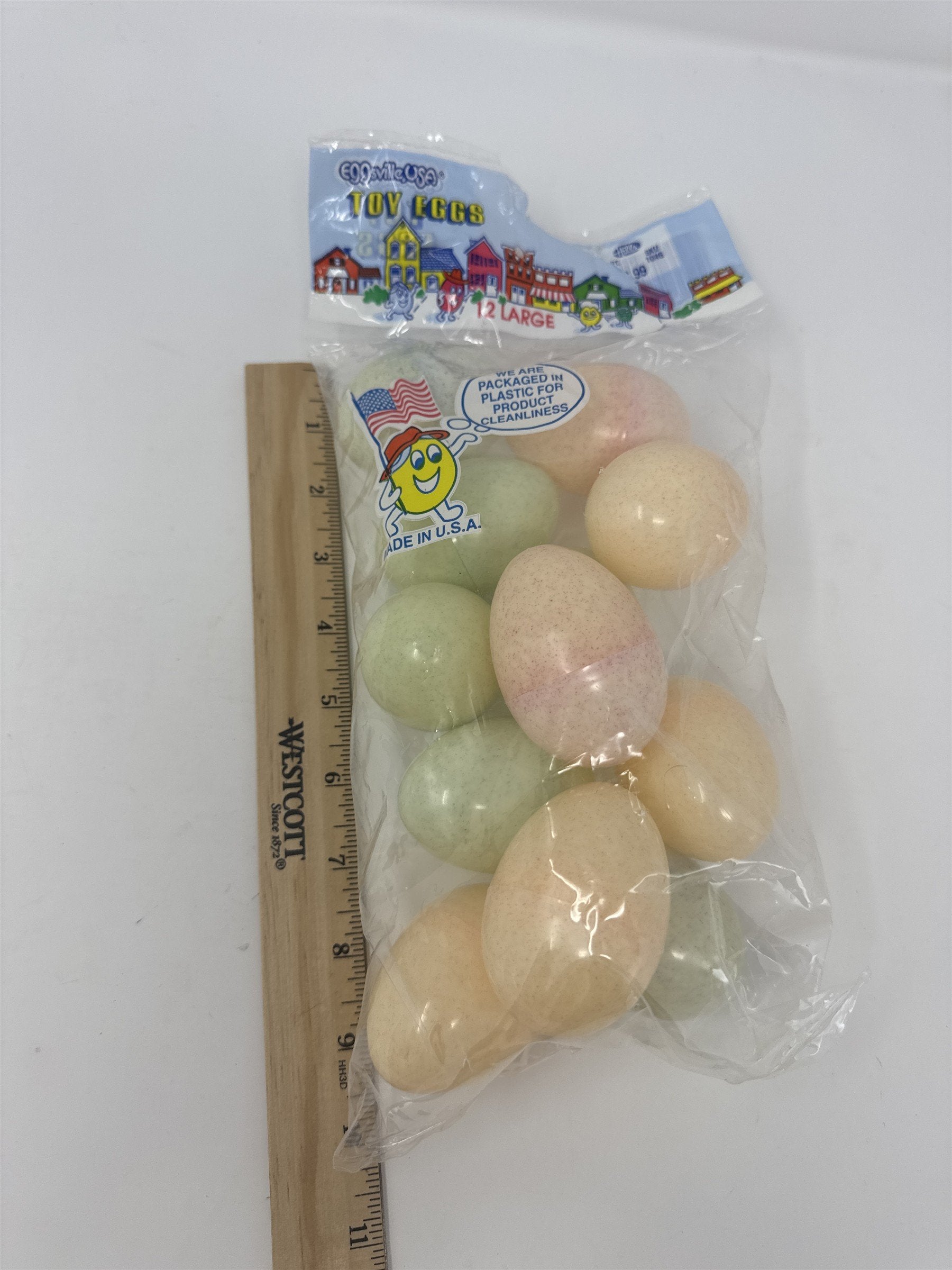 Vintage Eggsville USA Plastic Speckled Easter Eggs Set 12 Pastel Mottle Decor
