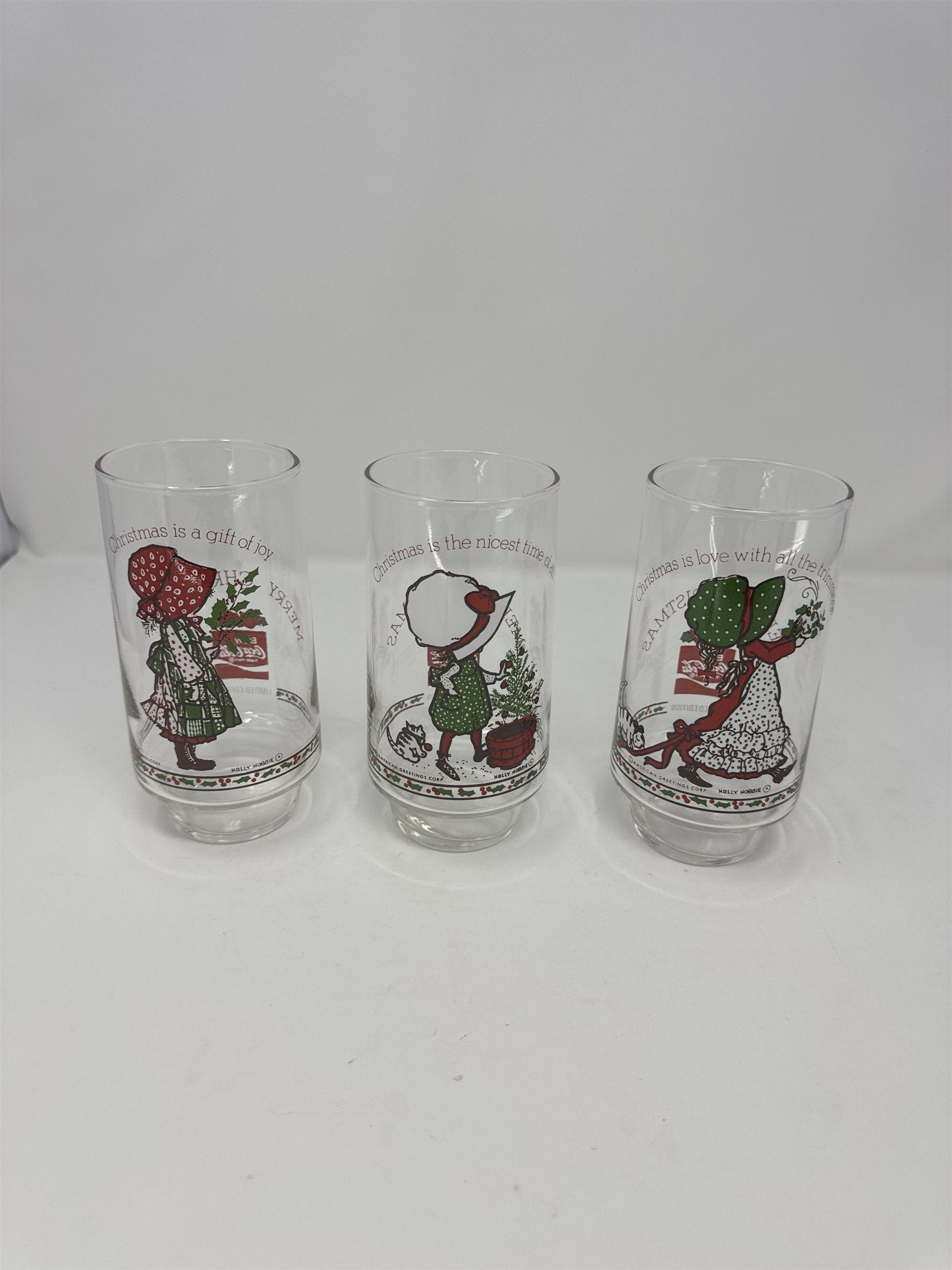 Set of 3 Vintage Holly Hobbie Coca Cola Glasses 1970s American Greetings Corp