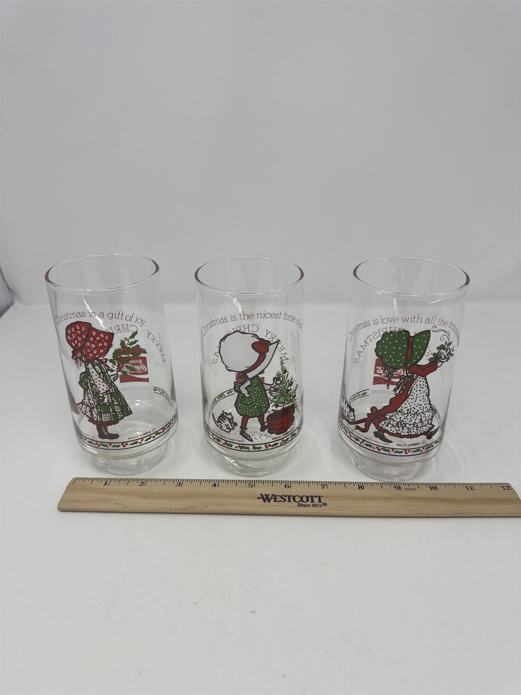 Set of 3 Vintage Holly Hobbie Coca Cola Glasses 1970s American Greetings Corp