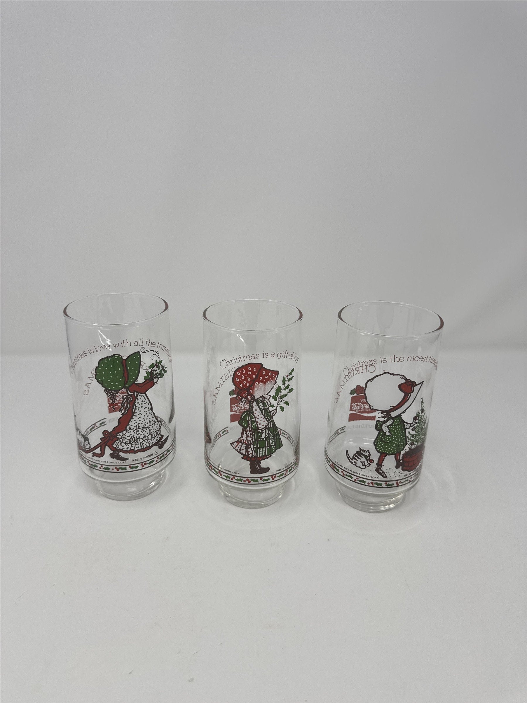 Set of 3 Vintage Holly Hobbie Coca Cola Glasses 1970s American Greetings Corp.