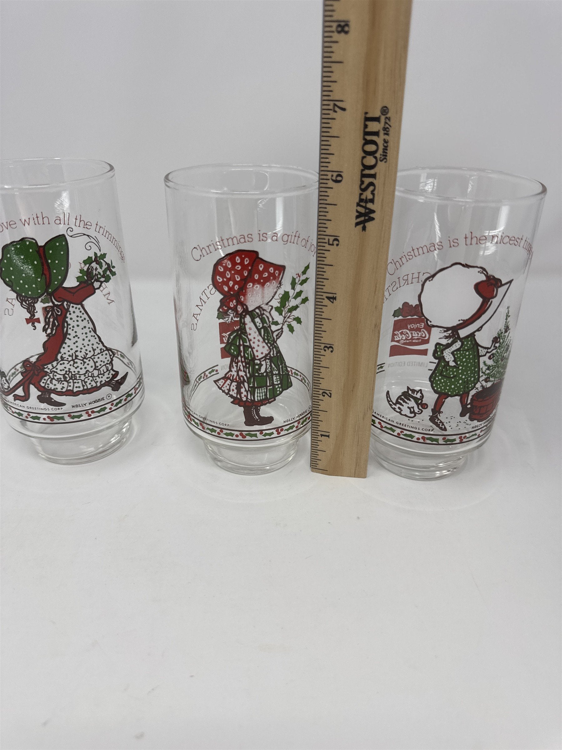 Set of 3 Vintage Holly Hobbie Coca Cola Glasses 1970s American Greetings Corp.