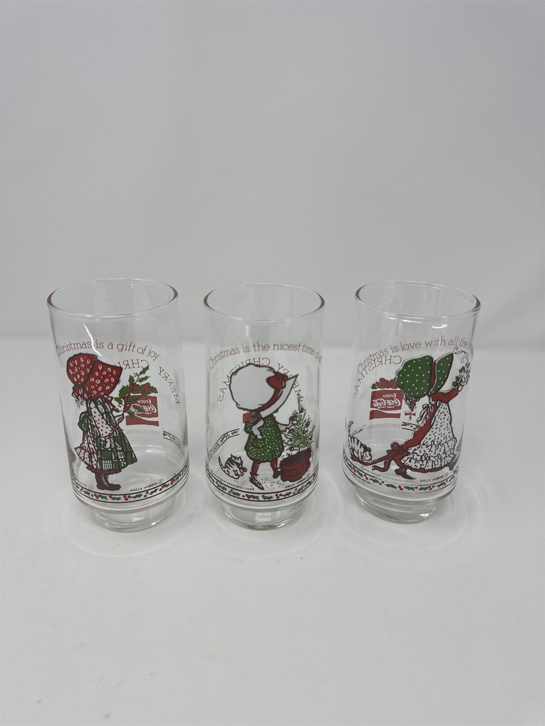 Set of 3 Vintage Holly Hobbie Coca Cola Glasses 1970s American Greetings Corp.