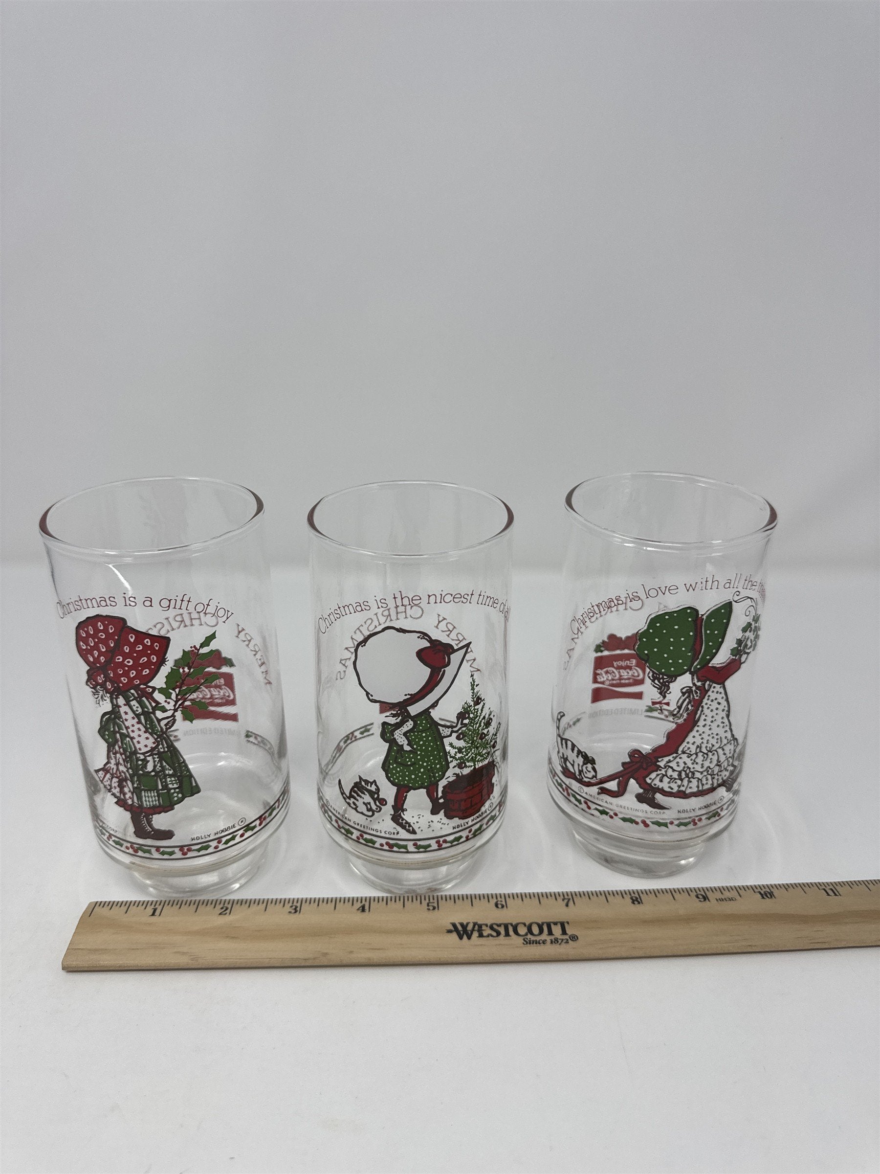 Set of 3 Vintage Holly Hobbie Coca Cola Glasses 1970s American Greetings Corp.