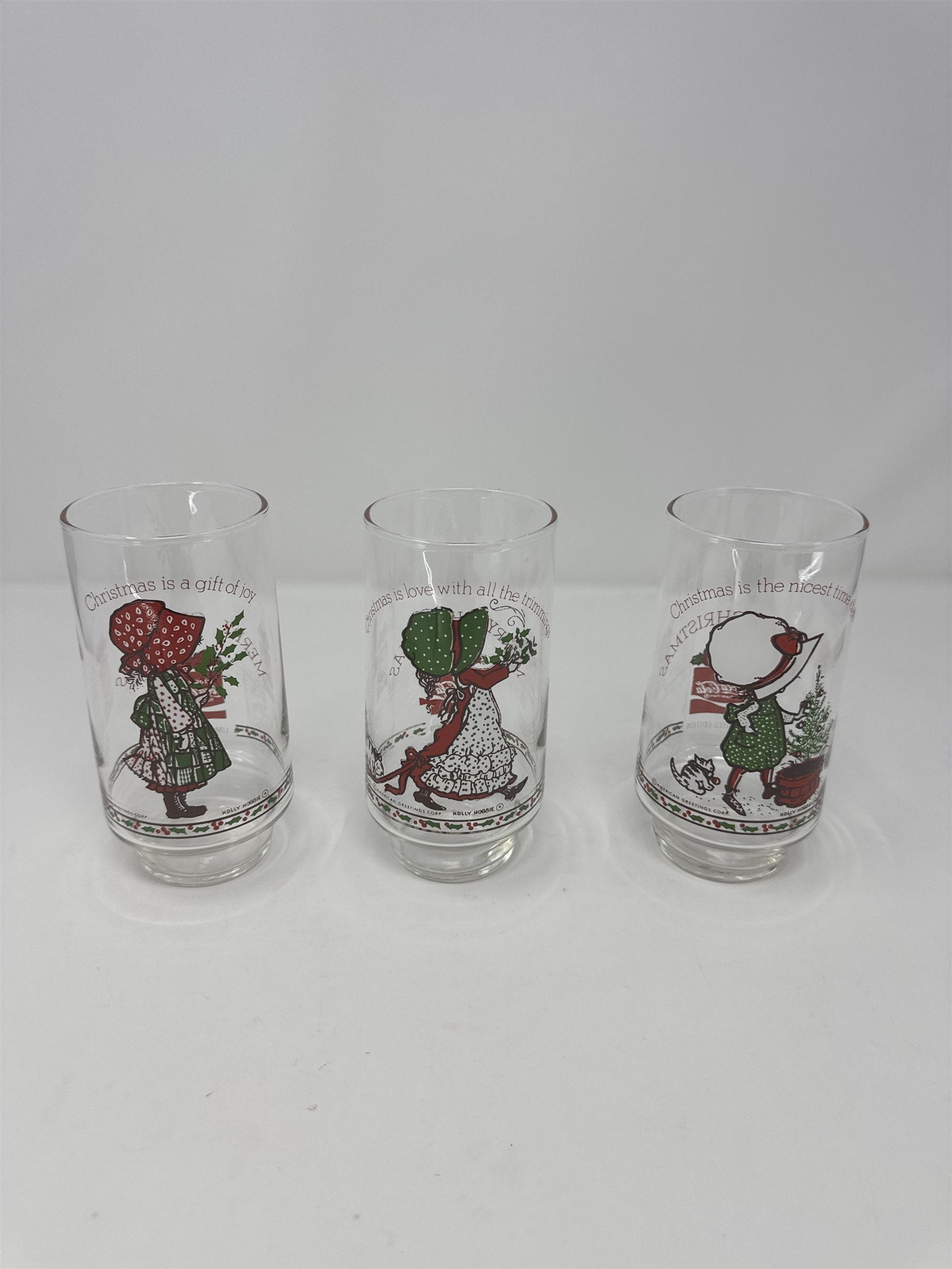 Set of 3 Vintage Holly Hobbie Coca Cola Glasses 1970s American Greetings Corp.