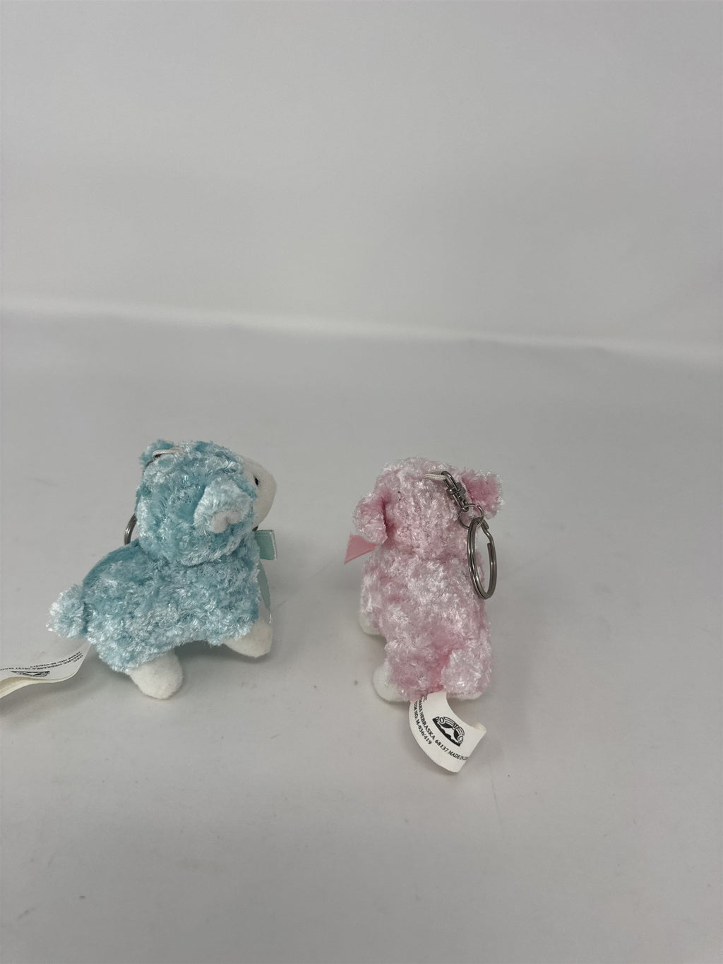 Set 2 Vintage Easter Lamb Plush Keychains Sherpa Sheep with Bells White 3"