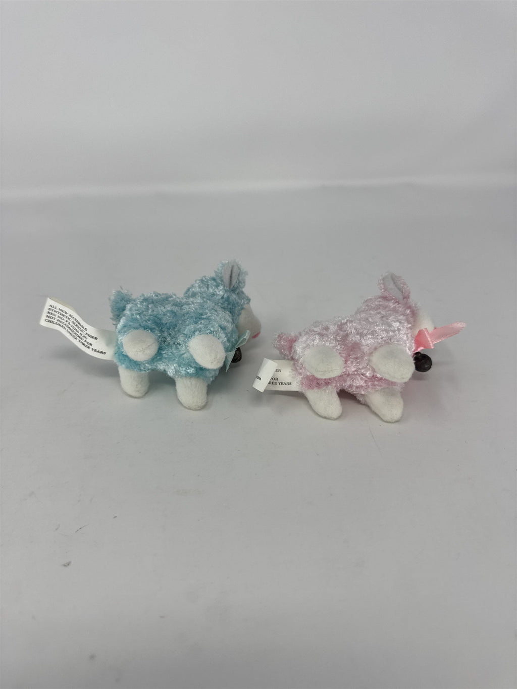 Set 2 Vintage Easter Lamb Plush Keychains Sherpa Sheep with Bells White 3"