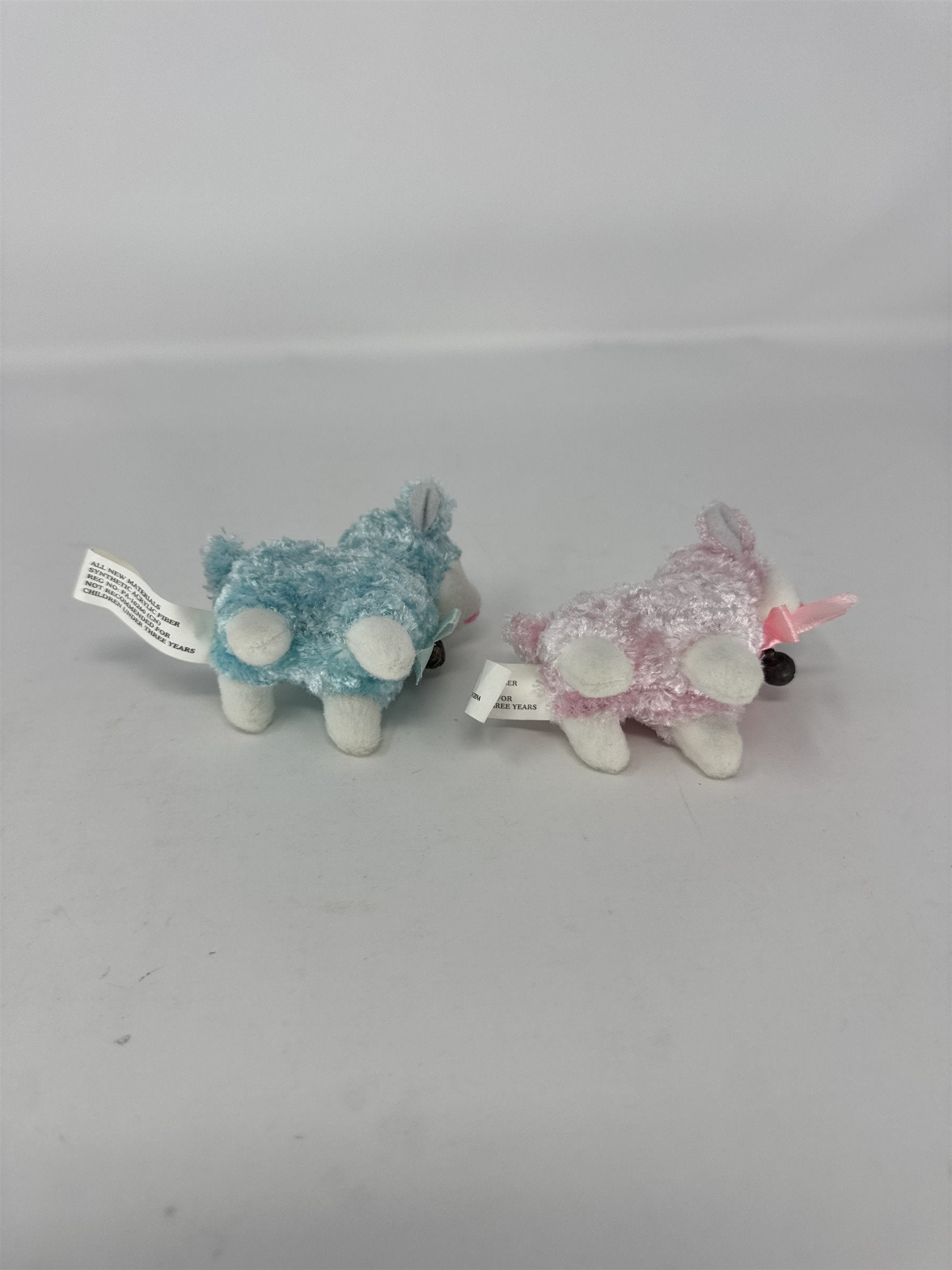 Set 2 Vintage Easter Lamb Plush Keychains Sherpa Sheep with Bells White 3"