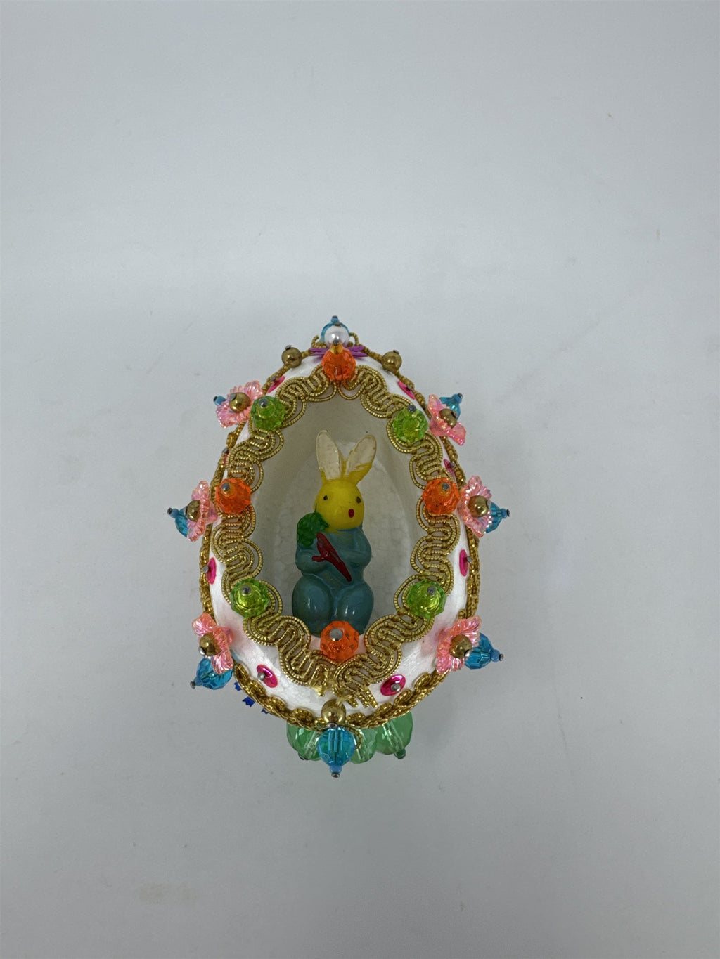 Vintage Sequined Styrofoam Easter Egg Diorama Bunny Handmade Push Pin Craft