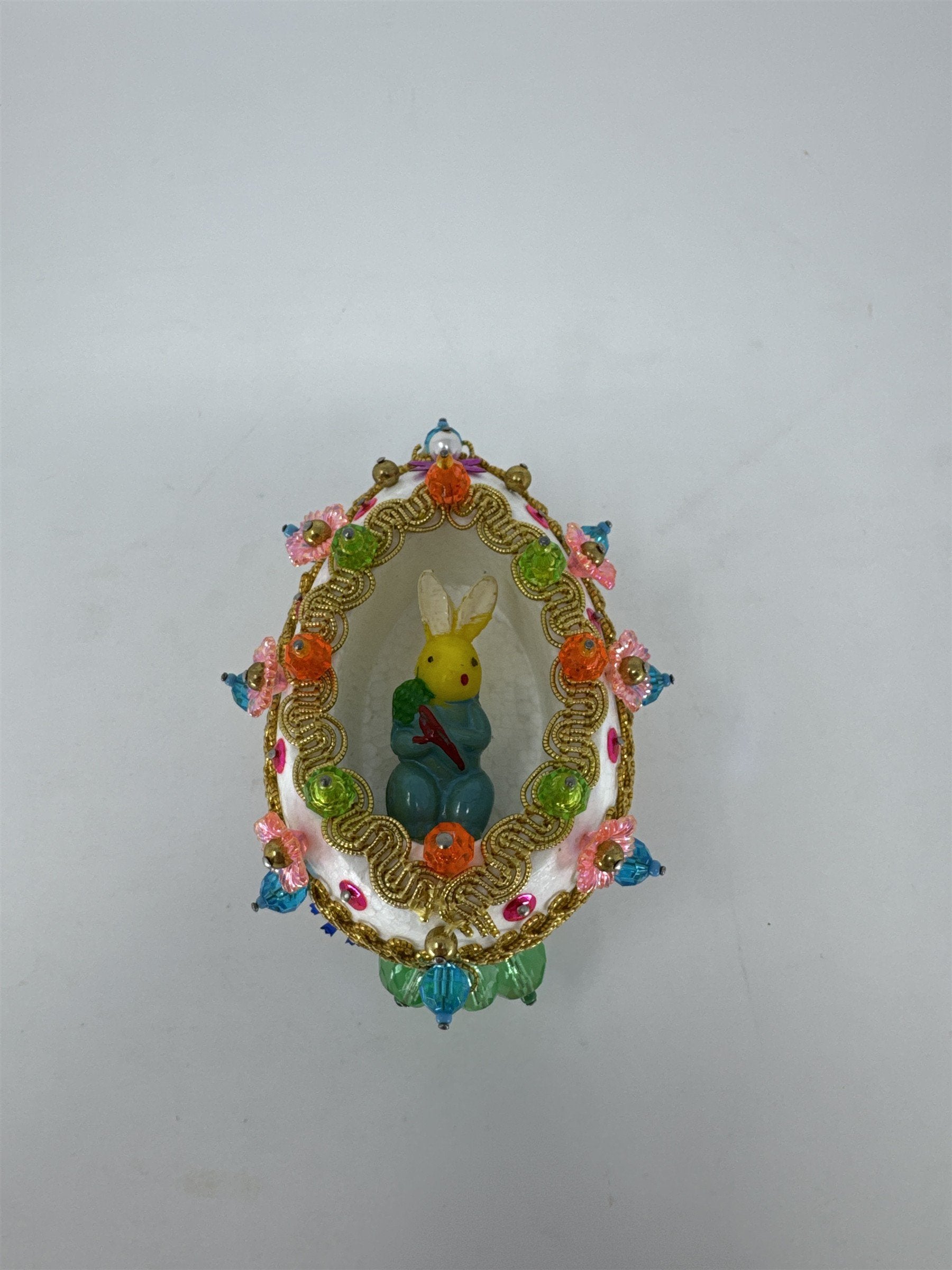 Vintage Sequined Styrofoam Easter Egg Diorama Bunny Handmade Push Pin Craft