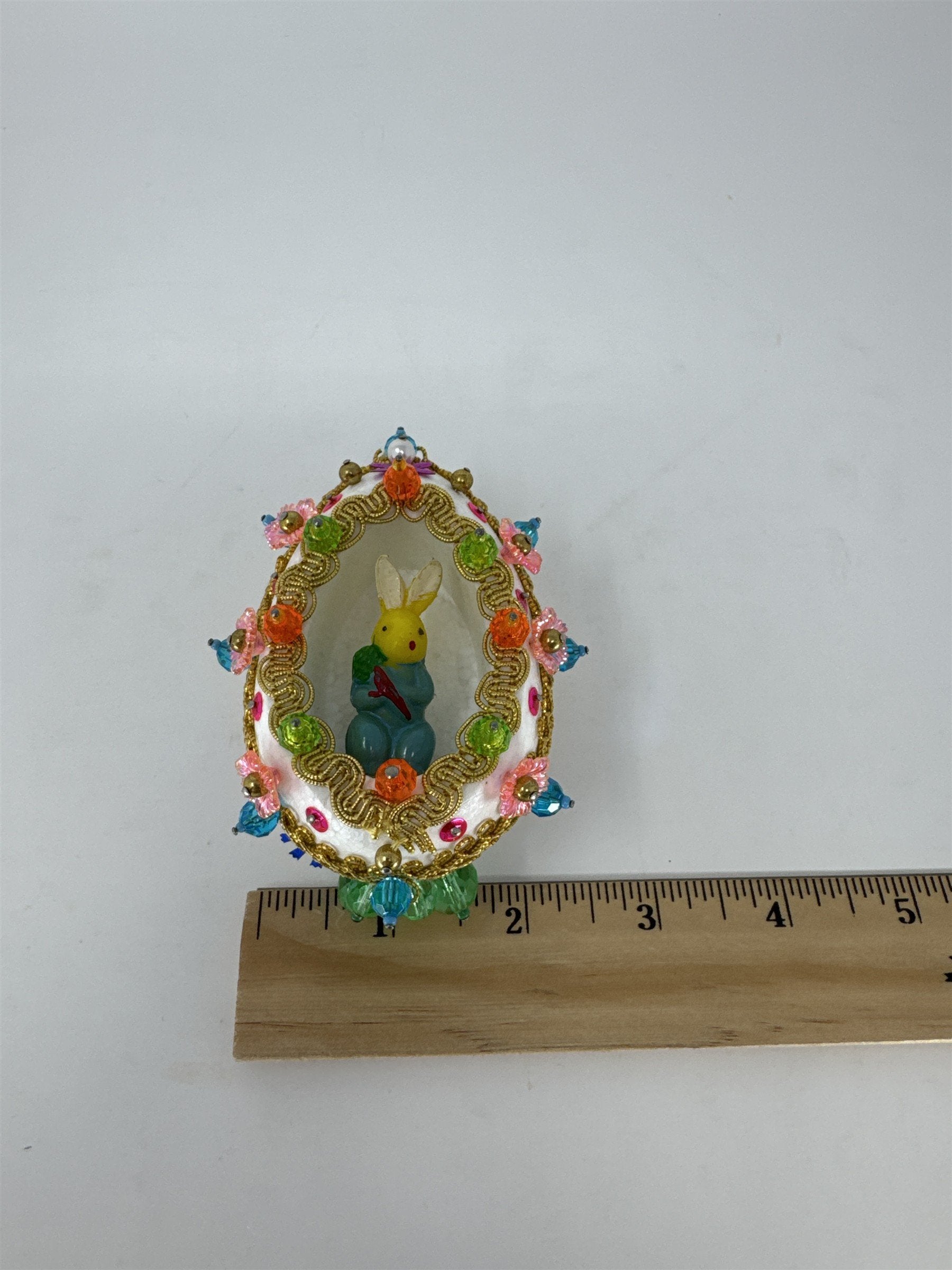 Vintage Sequined Styrofoam Easter Egg Diorama Bunny Handmade Push Pin Craft