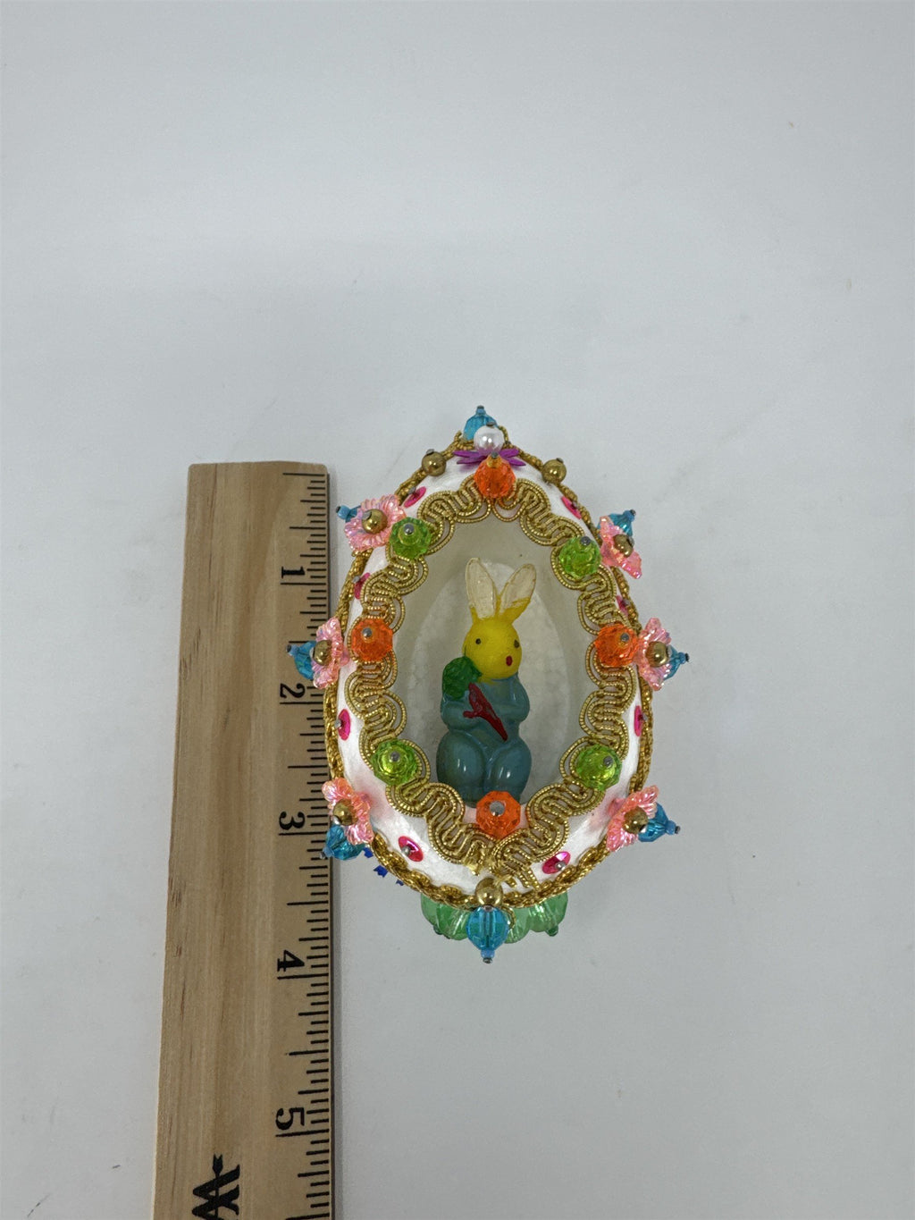 Vintage Sequined Styrofoam Easter Egg Diorama Bunny Handmade Push Pin Craft