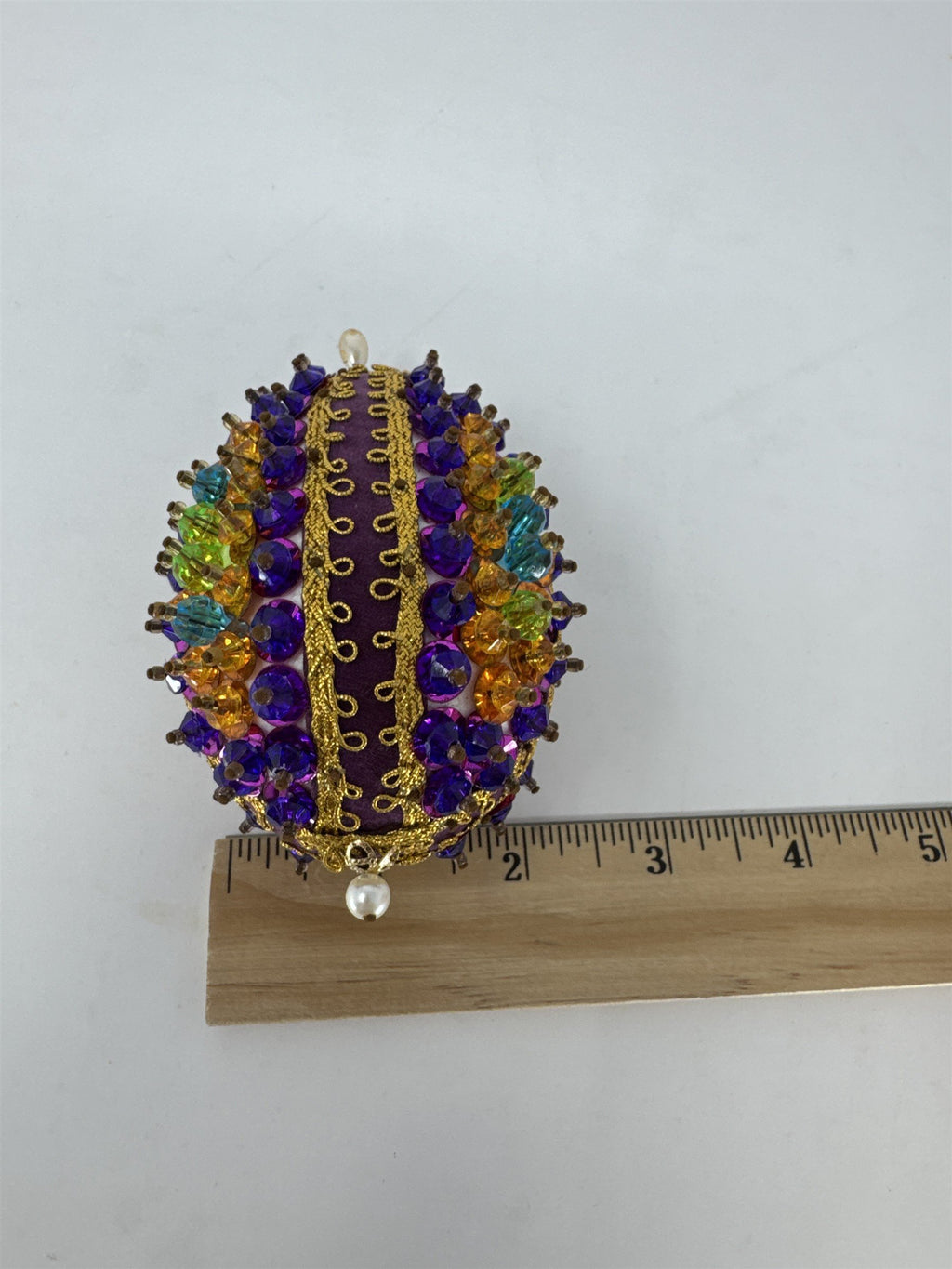 Vintage Handmade Sequined Easter Egg Diorama Beaded Push Pin Craft Purple