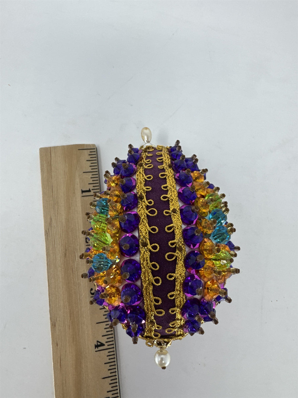 Vintage Handmade Sequined Easter Egg Diorama Beaded Push Pin Craft Purple