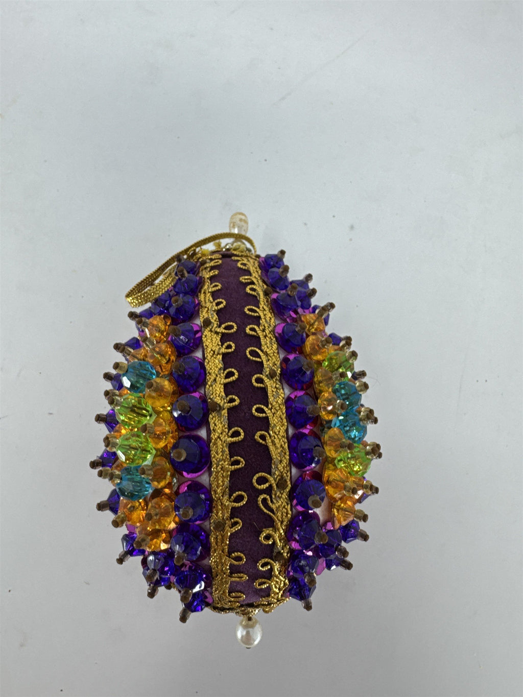 Vintage Handmade Sequined Easter Egg Diorama Beaded Push Pin Craft Purple